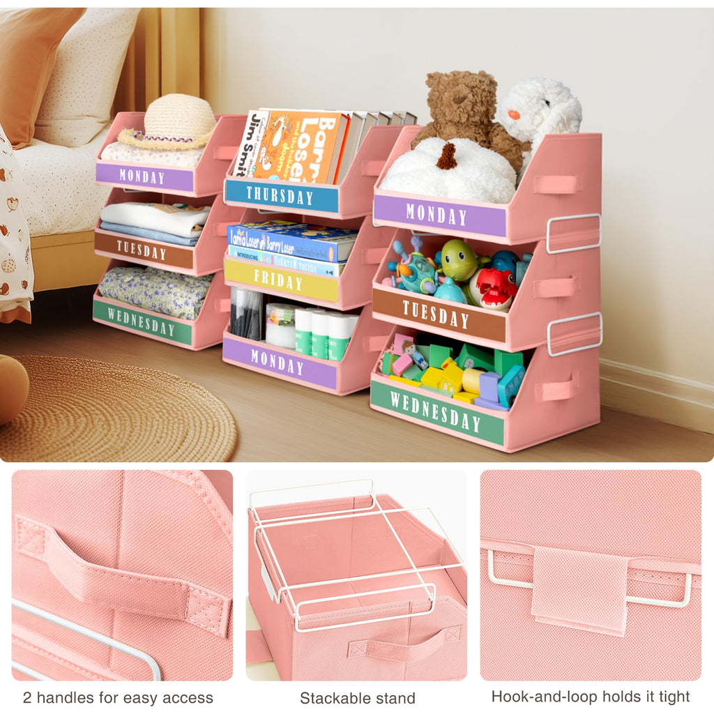 Homsorout Closet Organizers and Storage - 5 Tier Shelf Organizer with Weekly Labels, Stackable Storage Bins with Metal Frame, Foldable Cube Bins, Home Baskets for Kids and Adults, Beige