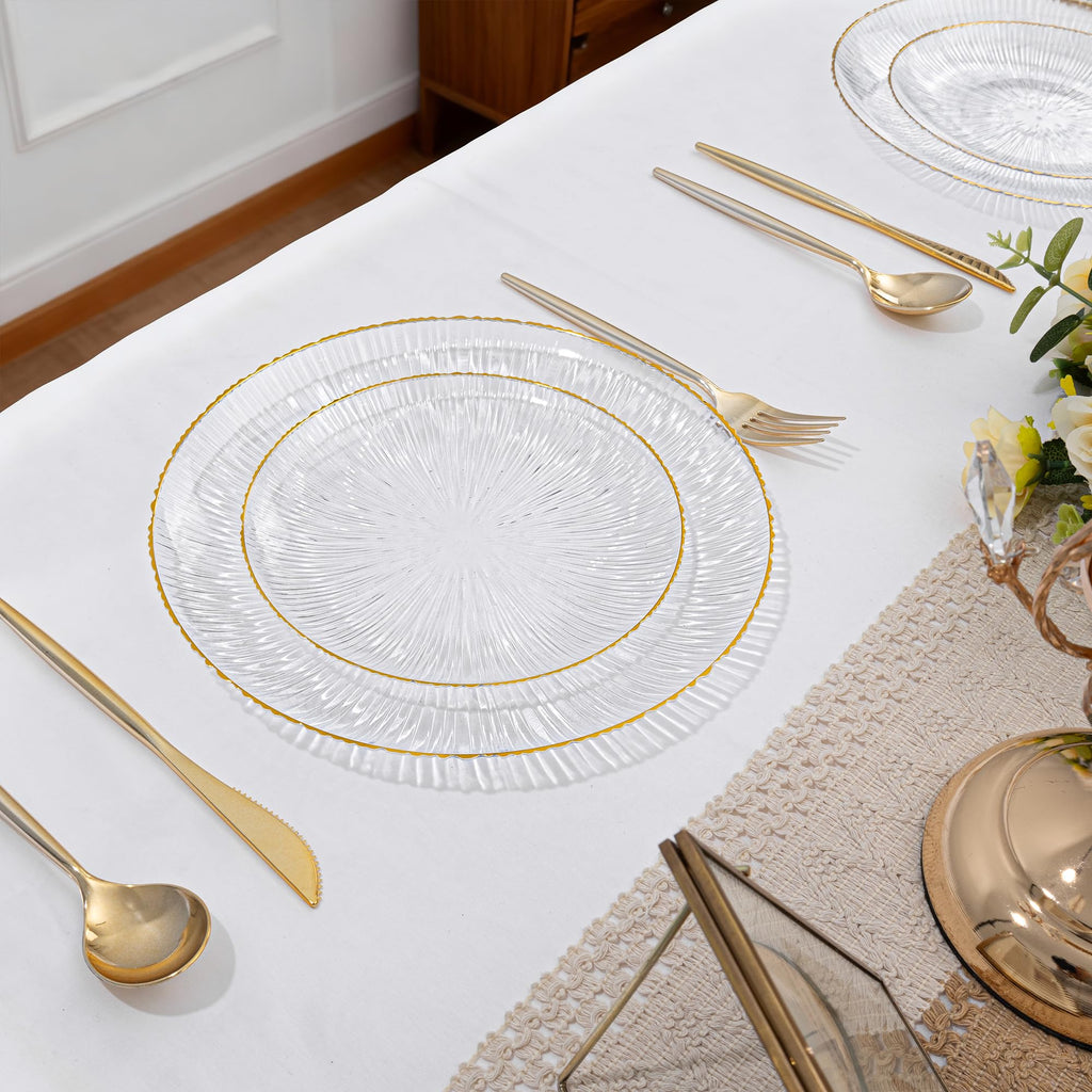 DaYammi 60Pcs Sage Green Plastic Plates with Gold Rim,Disposable Plates Set Includes 30 Dinner Plate & 30 Salad Plate,Fancy Green Party Plates with Radial Texture for Party Wedding Dinner