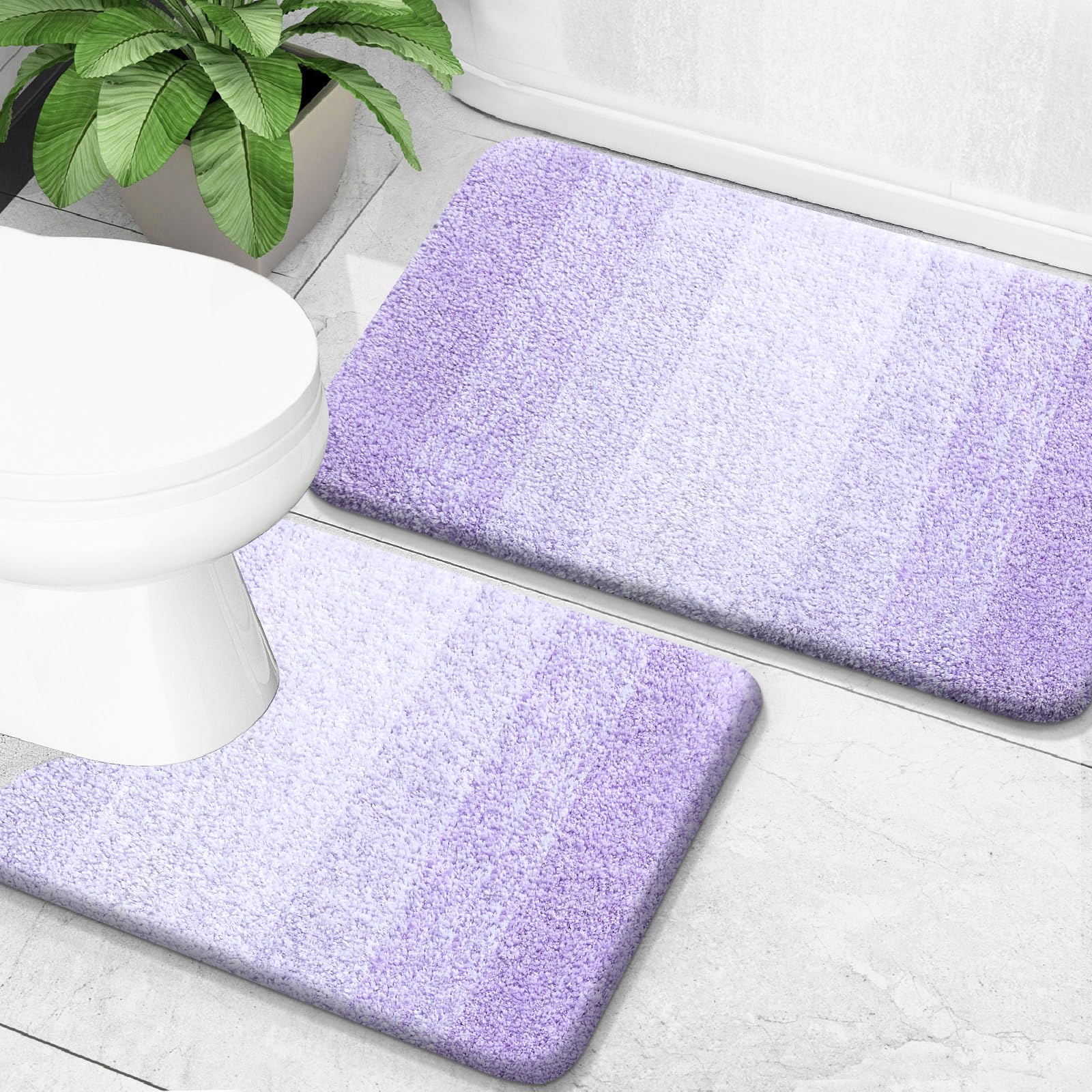 OLANLY Bathroom Rug Set 2 Piece, Soft Absorbent Microfiber Bath Mats and U-Shaped Contour Toilet Rug, Non-Slip, Machine Wash Dry, Plush Shaggy Bath Mats for Bathroom (24"x16"+24"x20", Grey)