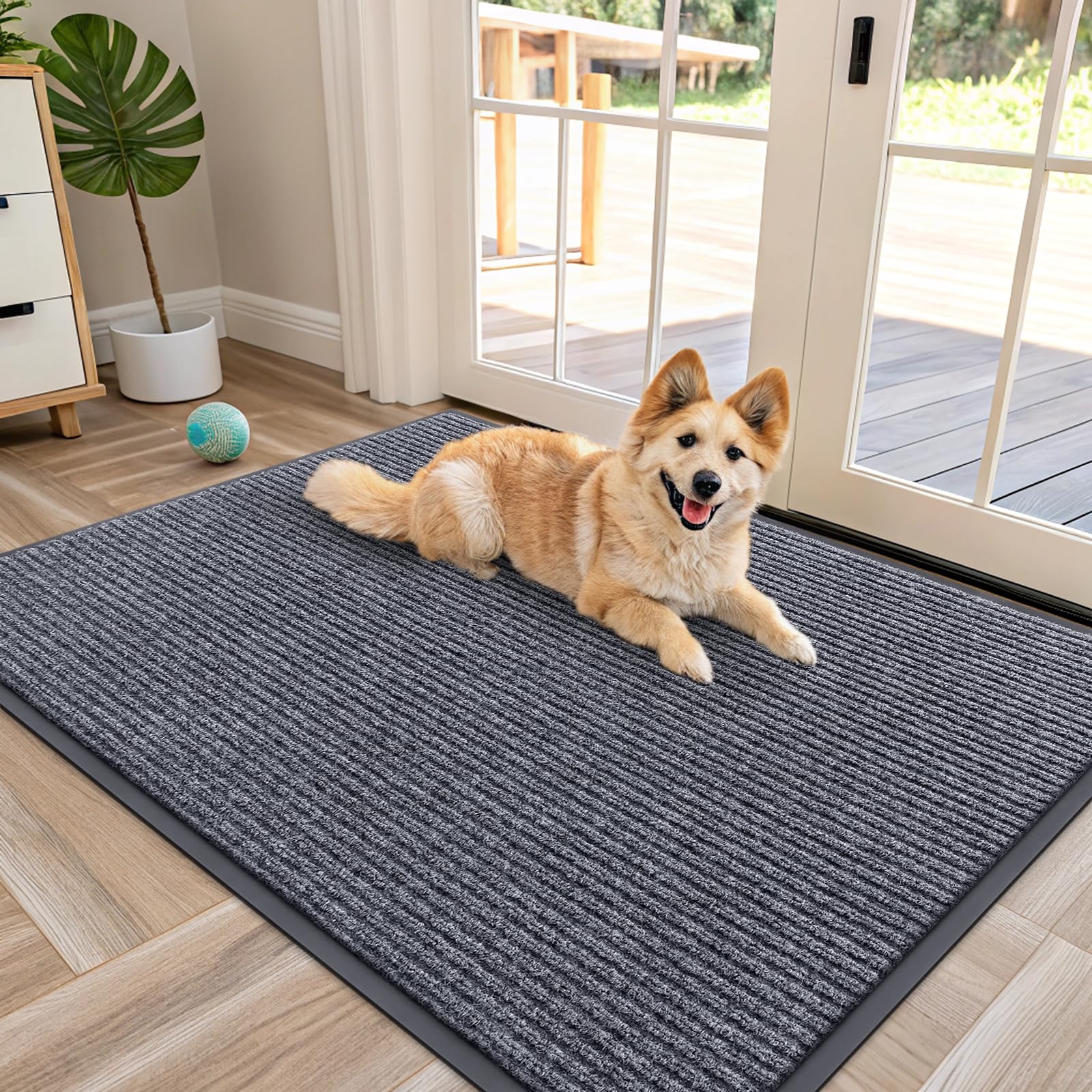 OLANLY Front Door Mat Indoor Outdoor Entrance, Waterproof Heavy Duty Doormat, Fade Resistant, Low Profile, Easy Clean Patio Porch Welcome Floor Mats for Entry, 29.5x17, Grey