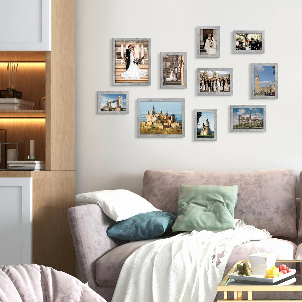 upsimples 10 Pack Picture Frames Collage Wall Decor for Mounting or Tabletop Display, Photo Gallery Frame Set for Family, Multi Sizes Including 8x10, 5x7, 4x6, Black