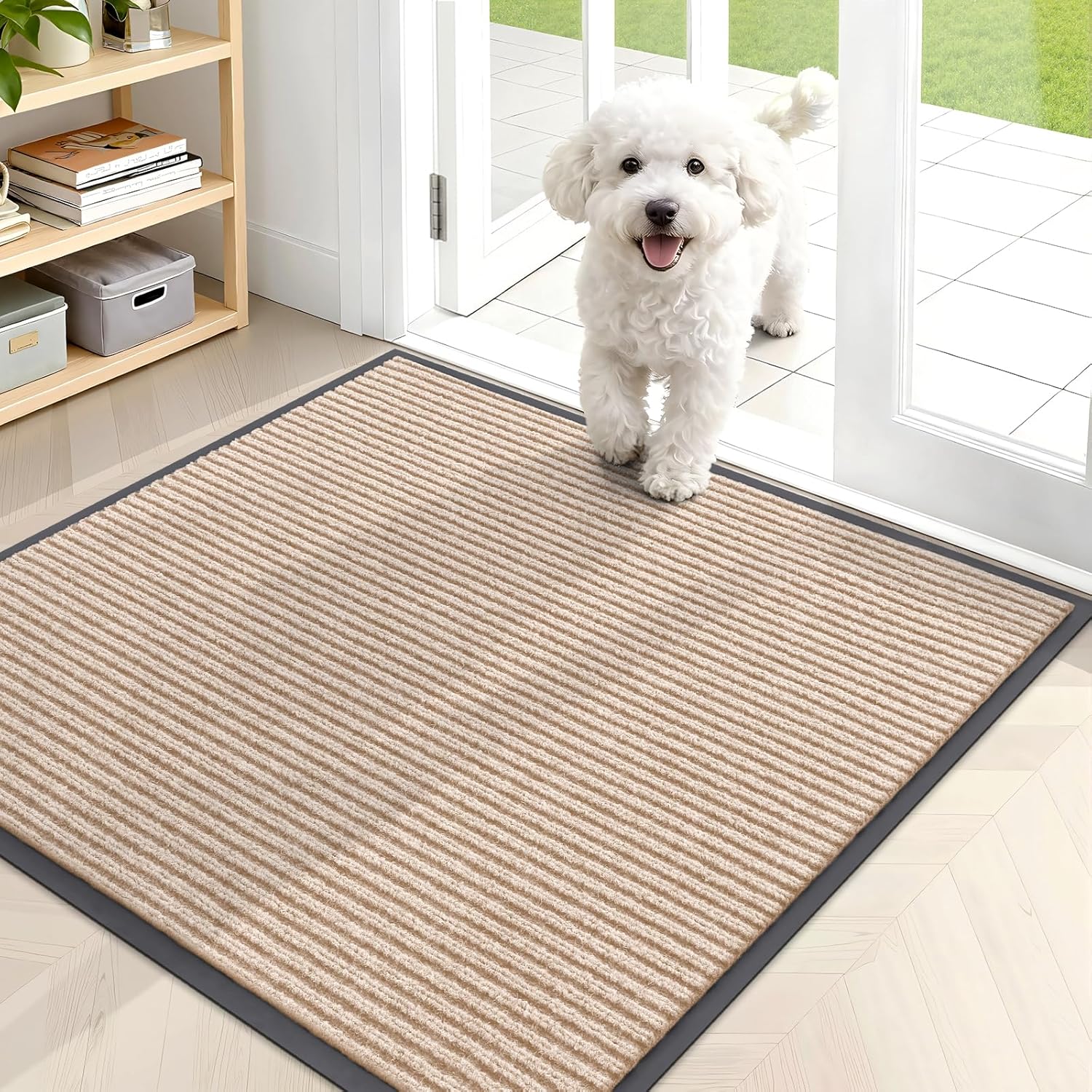 OLANLY Front Door Mat Indoor Outdoor Entrance, Waterproof Heavy Duty Doormat, Fade Resistant, Low Profile, Easy Clean Patio Porch Welcome Floor Mats for Entry, 29.5x17, Beige