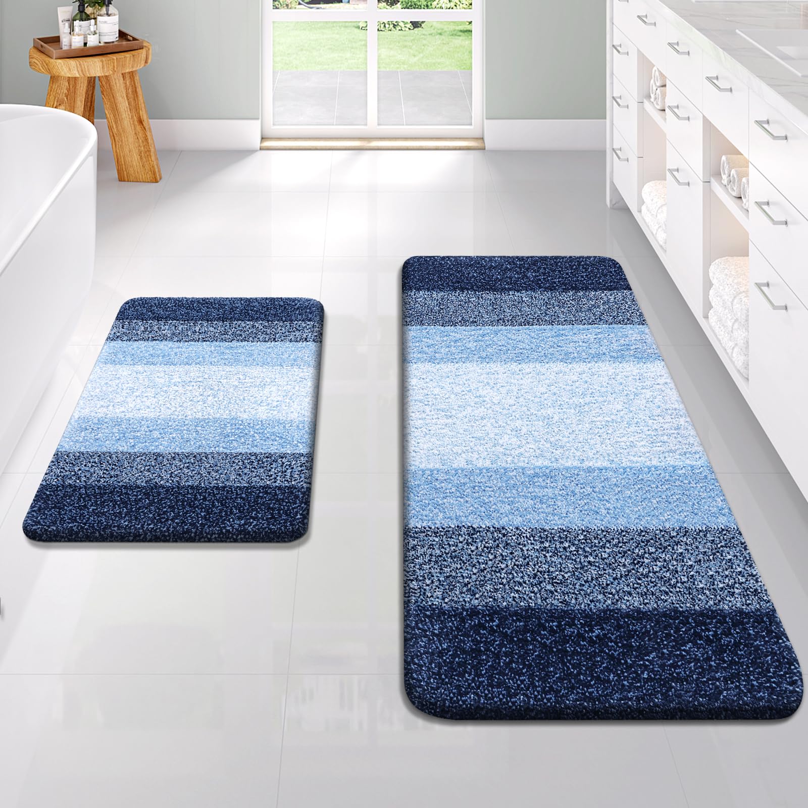 OLANLY Bathroom Rug Set 2 Piece, Soft Absorbent Microfiber Bath Mats and U-Shaped Contour Toilet Rug, Non-Slip, Machine Wash Dry, Plush Shaggy Bath Mats for Bathroom (24"x16"+24"x20", Grey)
