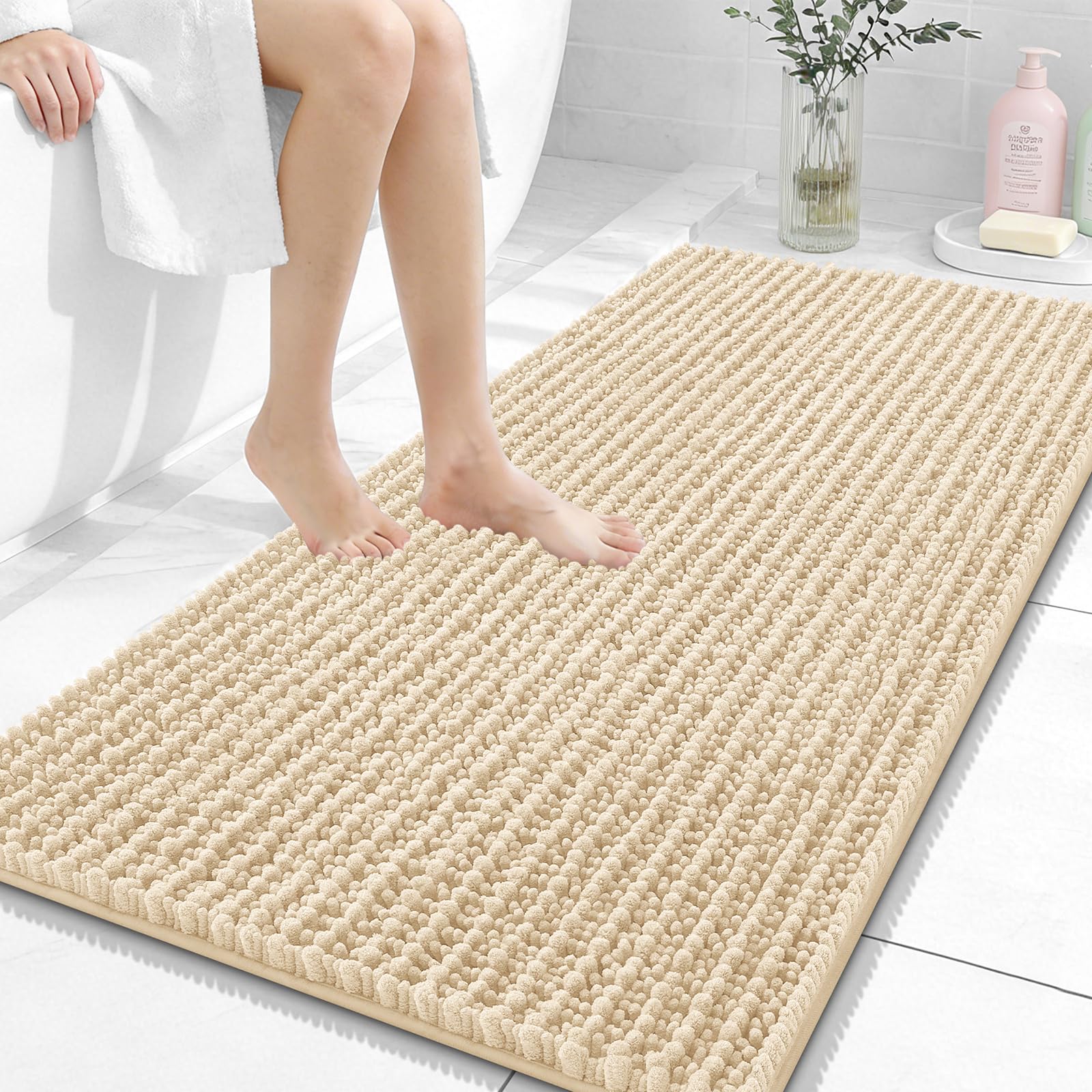 OLANLY Bathroom Rug Mat 30x20, Thick Soft and Absorbent Chenille Bath Mat, Non-Slip Rubber Backing, Machine Washable Quick Dry Bath Rugs for Tub Shower Floor, Home Decor Accessories, Grey