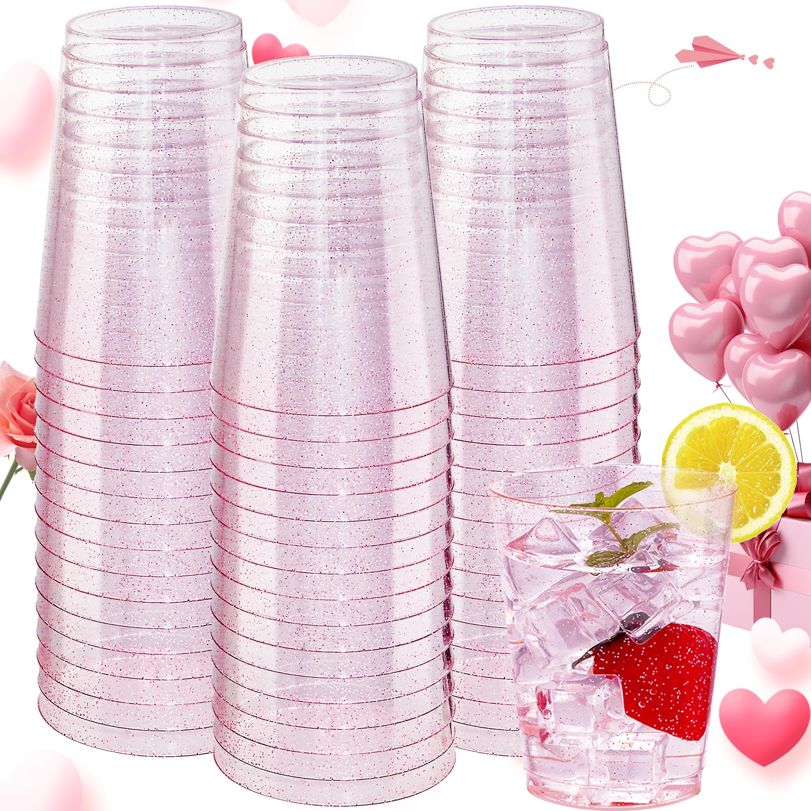 DaYammi 200 Pack Gold Plastic Cups 10 Oz Clear Cup Gold Rimmed Disposable Wine Glasses Fancy Disposable Party Cups Tumblers Drinking Cup Plastic Cocktail Glasses gold disposable cups for Party Wedding