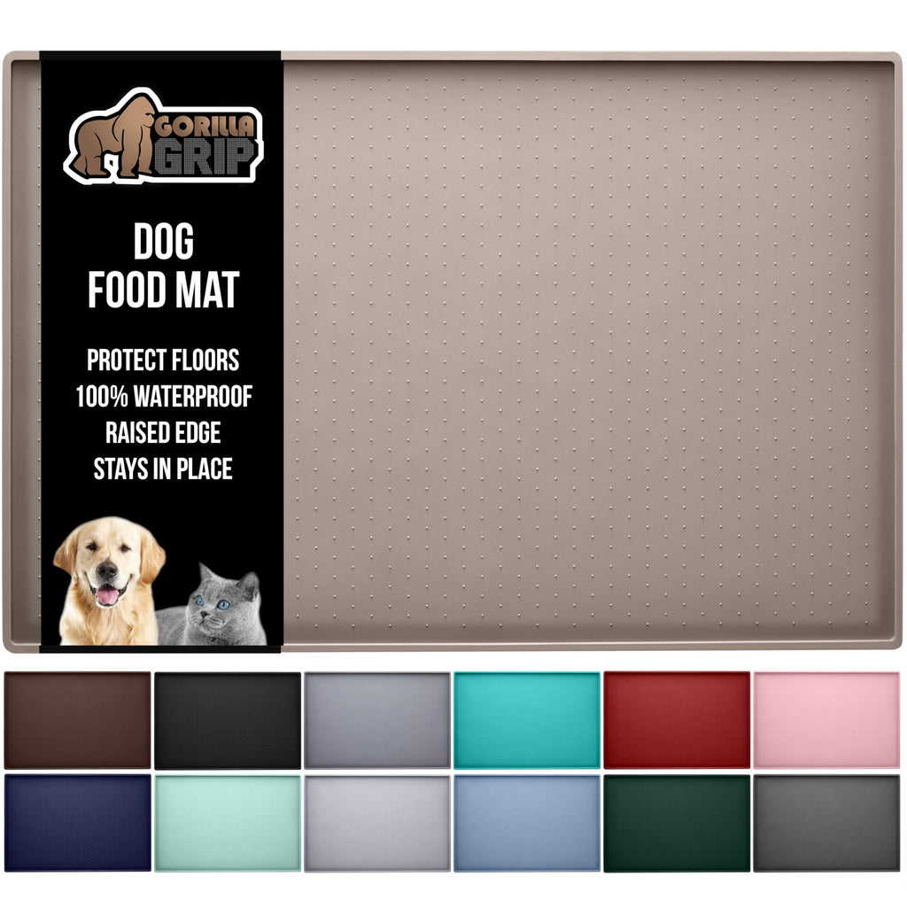 GORILLA GRIP 100% Waterproof Raised Edge BPA Free Silicone Pet Feeding Mat, Dog Cat Food Mats Contain Spills Protects Floors, Placemats for Cats and Dogs Water Bowl, Pets Accessories 18.5x11.5 Gray
