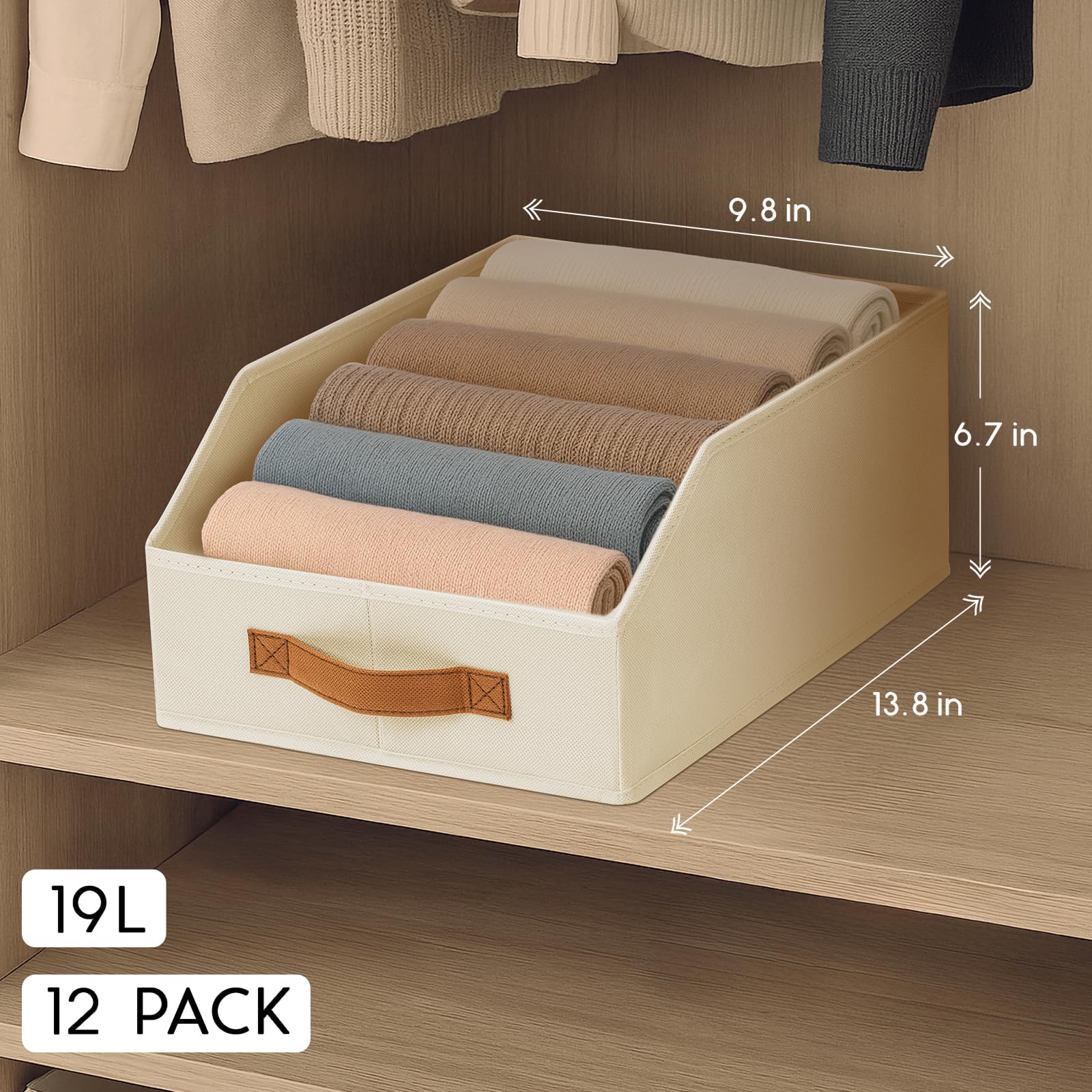 Homsorout Fabric Storage Bins for Organizing - 6 Pack Large Trapezoid Collapsible Storage Bins with Front Handle, Closet Organizers and Storage for Bedroom, Home Shelves, Small Spaces, Beige