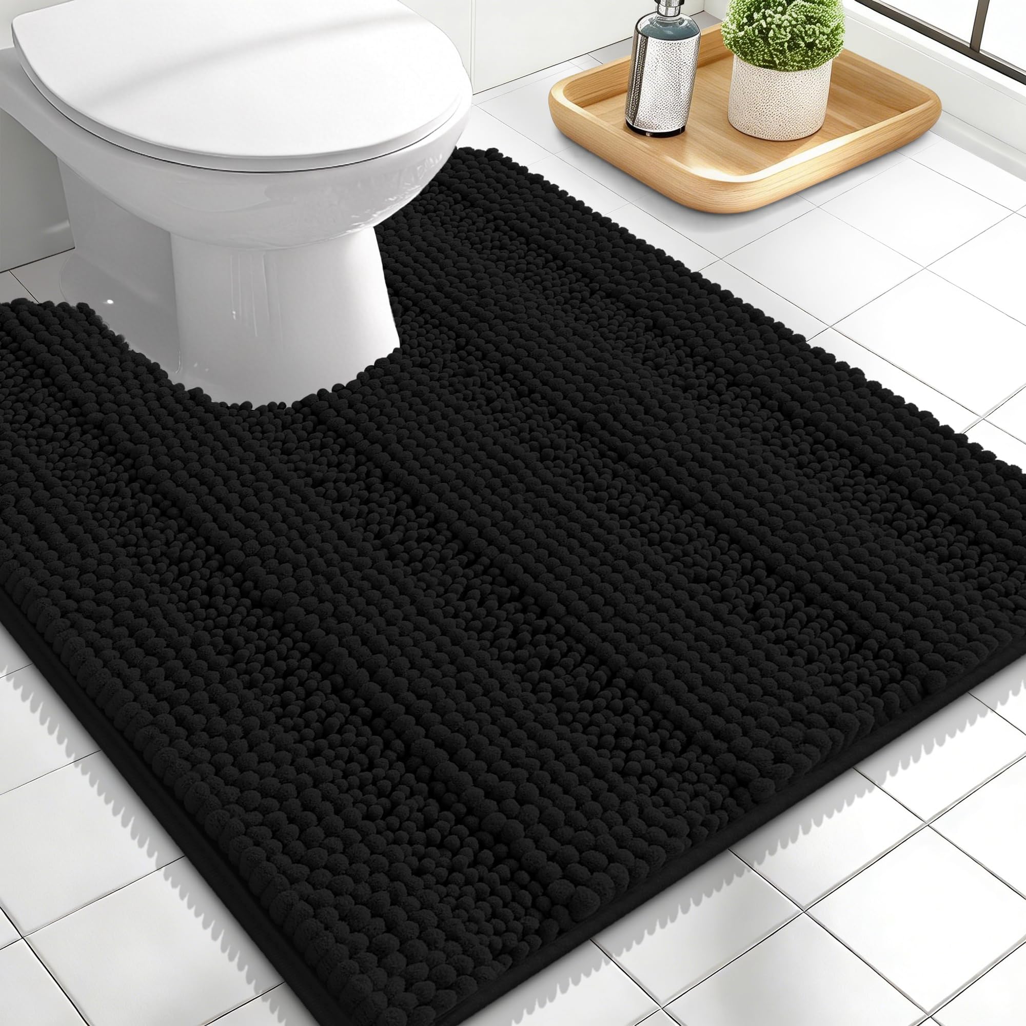 OLANLY Thick Bathroom Rugs 30x20, Extra Soft Absorbent Chenille Striped Bath Rugs, Rubber Backing, Machine Wash Dry, Bath Mats for Bathroom Floor, Tub and Shower, Home Decor Accessories, Grey
