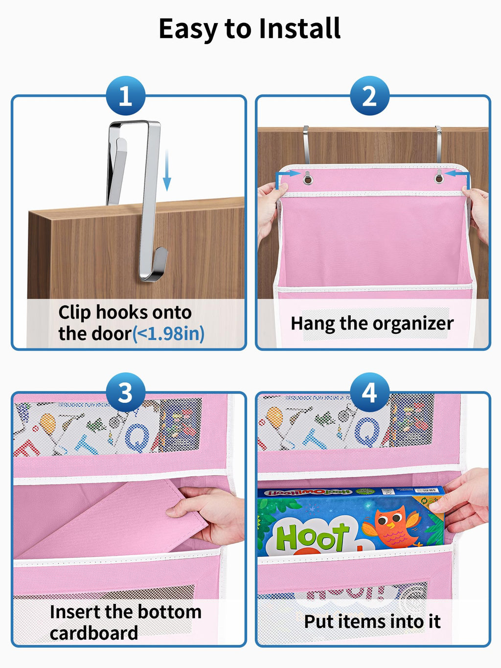 JARLINK Over The Door Organizer Storage, 5 Shelf Hanging Door Organizer with 5 Large Capacity Pockets, Anti Tilt 44 lb Load Behind Door Storage for Bedroom, Bathroom, Pantry, Nursery, (Grey)