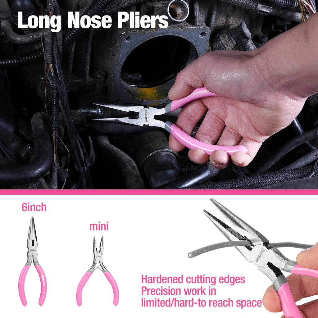 7-piece WORKPRO Pliers Set with Groove Joint, Long Nose, Slip Joint, Linesman, and Diagonal Pliers for DIY & Home Use