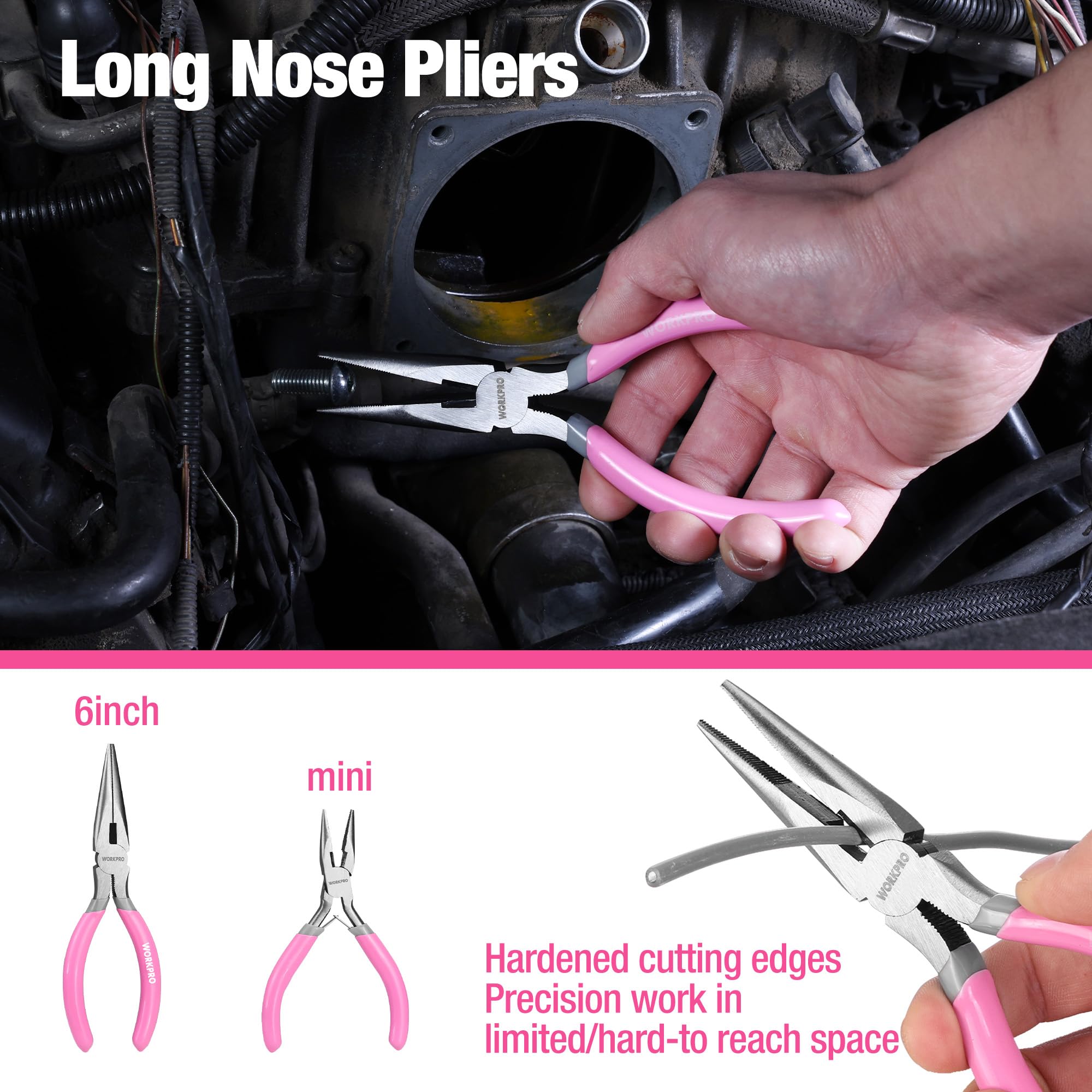 7-piece WORKPRO Pliers Set with Groove Joint, Long Nose, Slip Joint, Linesman, and Diagonal Pliers for DIY & Home Use