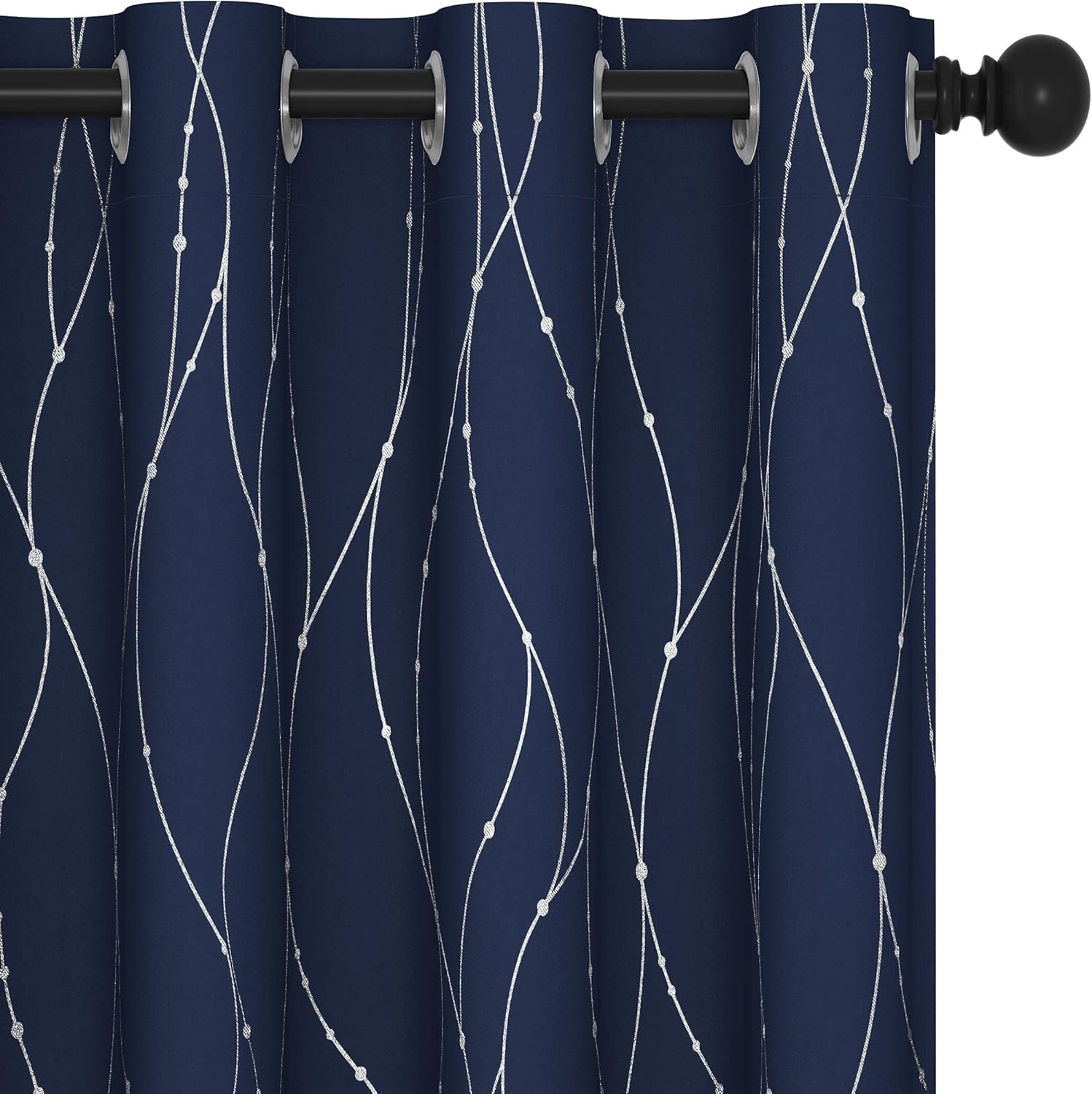 Deconovo Blackout Curtains, Grey Curtain, Thermal Insulated Soundproof Curtain Drapes, Wave Dot Foil Print, 52 x 84 Inch, 2 Panels, Machine‑Washable Privacy Window Drape for Bedroom Living Room Office