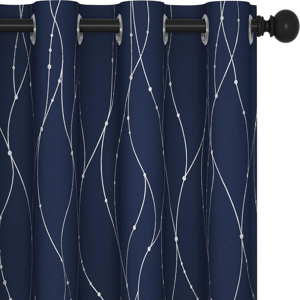 Deconovo Blackout Curtains, Grey Curtain, Thermal Insulated Soundproof Curtain Drapes, Wave Dot Foil Print, 52 x 84 Inch, 2 Panels, Machine‑Washable Privacy Window Drape for Bedroom Living Room Office