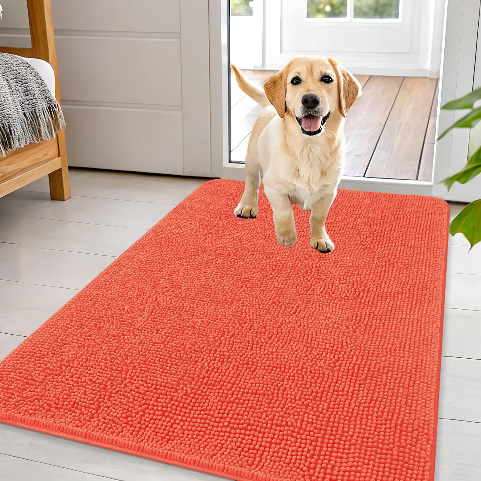OLANLY Dog Door Mat for Muddy Paws 30x20, Absorbs Moisture and Dirt, Absorbent Non-Slip Washable Doormat, Quick Dry Chenille Mud Mat for Dogs, Entry Indoor Entryway Carpet for Inside Floor, Grey