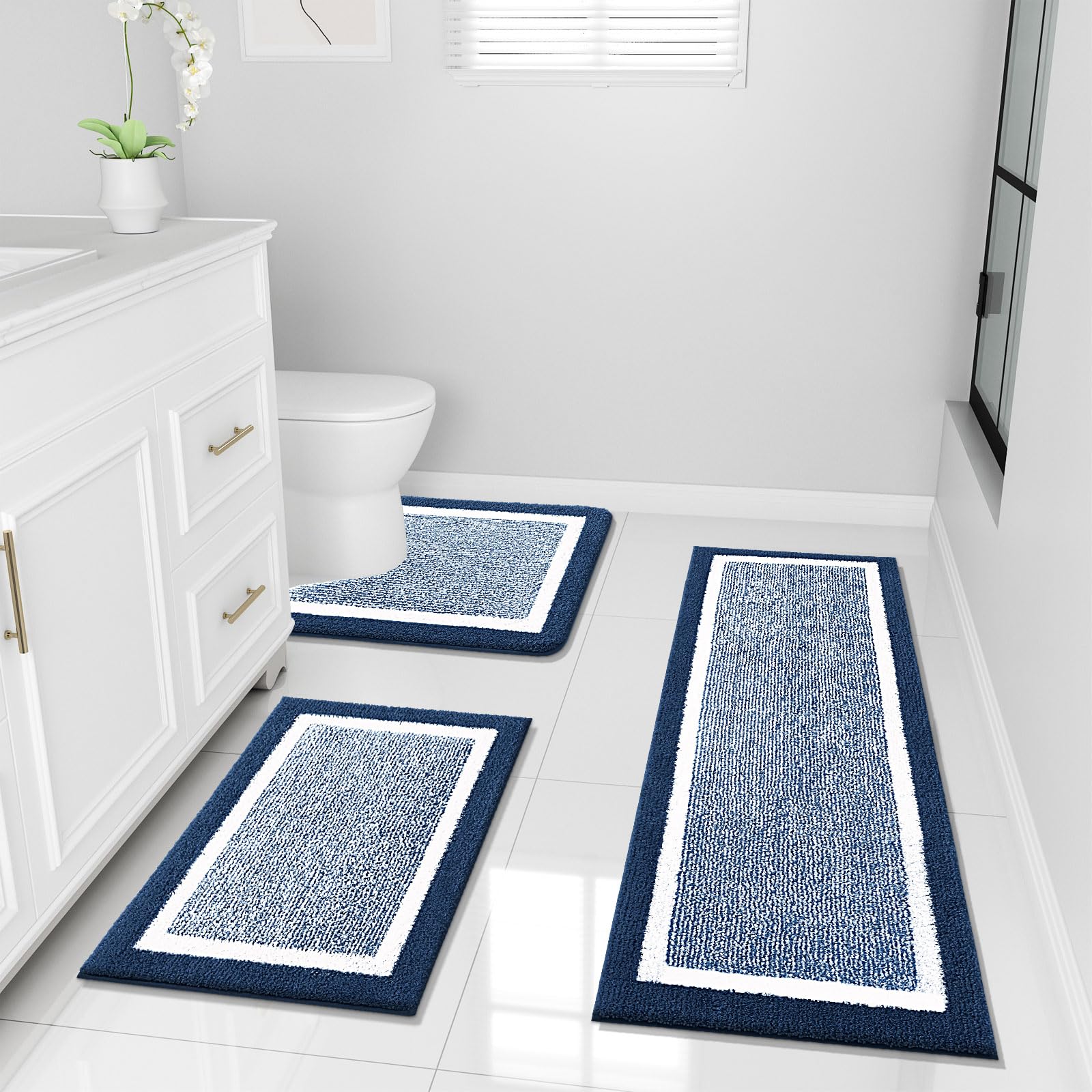 OLANLY Bathroom Rugs Sets 3 Piece, Soft Absorbent Microfiber Bath Mats and U-Shaped Contour Toilet Rug, Home Decor Accessories, Non-Slip, Bath Mat Set for Bathroom (30"x20"+24"x16"+24"x20", Grey)