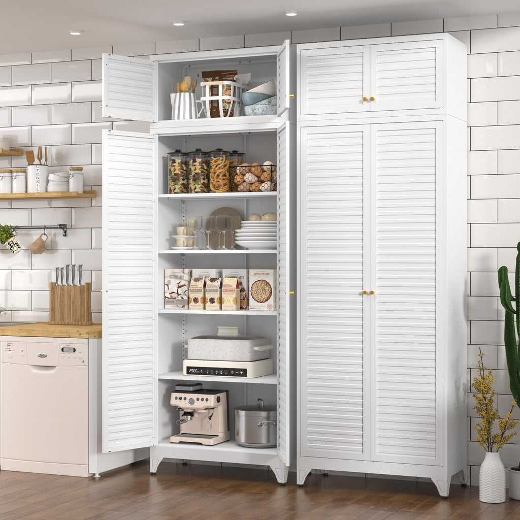 Polup White Kitchen Pantry Cabinet, 71 Inch Tall Metal Storage Cabinet with Doors and Shelves, Pantry Cabinets for Kitchen Storage, Freestanding Cupboard for Living, Dining Room, Assemble Required