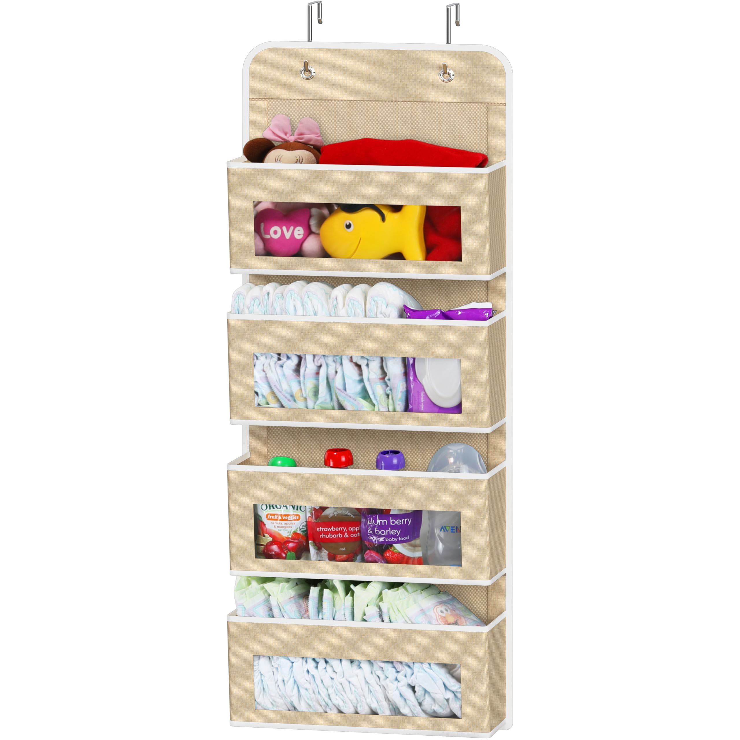 Simple Houseware 6 Clear Window Pocket Over Closet Door Storage Hanging Organizer for Bedroom, Bathroom, Pantry, Beige