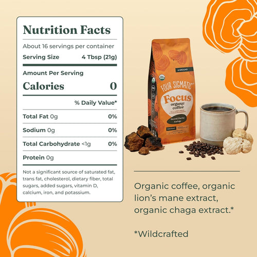FOUR SIGMATIC Organic Focus Mushroom Ground Coffee, 12 OZ