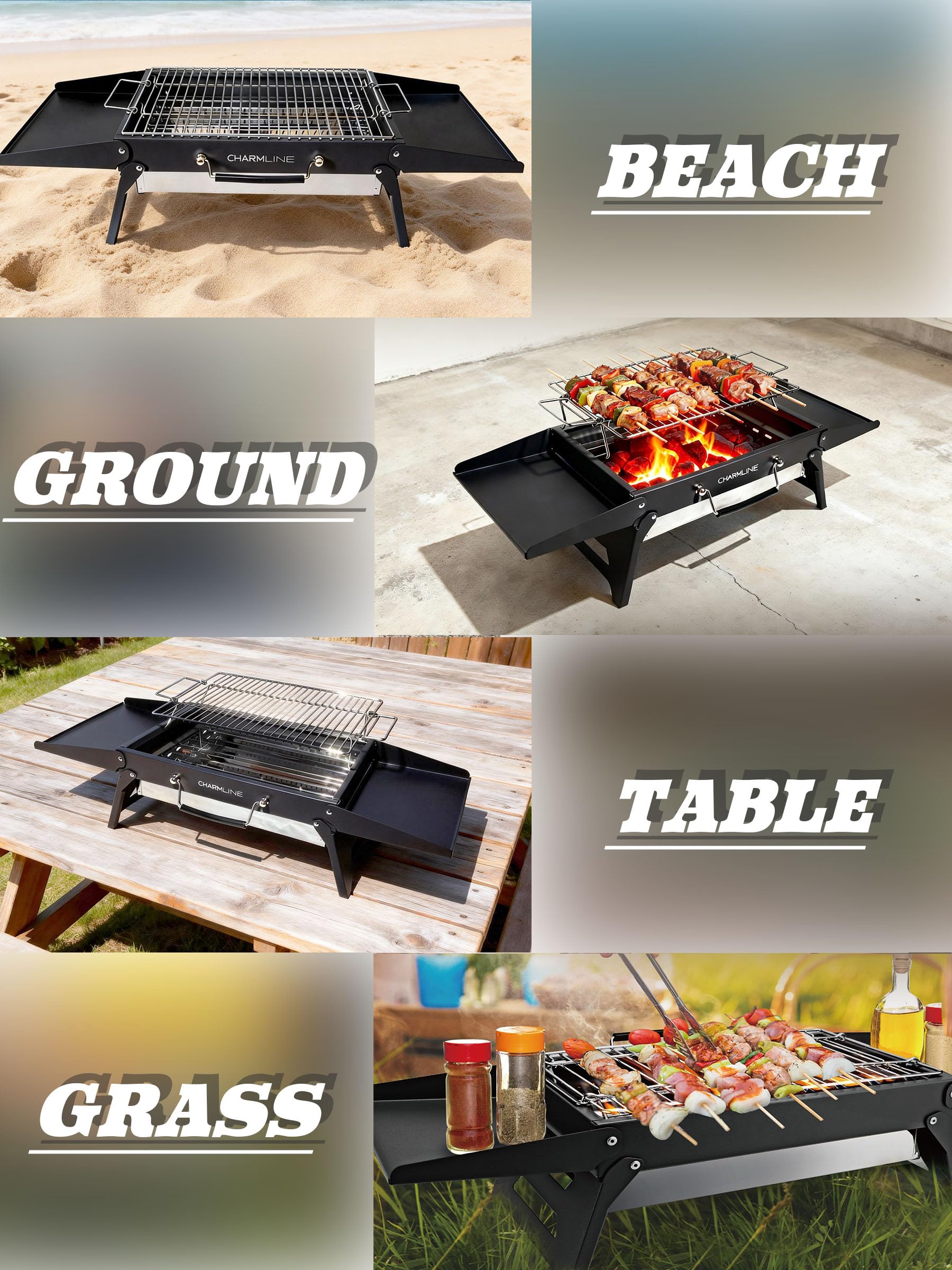 Charmline 14 x 9 inches Portable Charcoal BBQ Grill, Foldable Compact Camping Barbecue for 1–3 People, Ideal for Garden, Beach, Picnic & Tabletop Use, Green