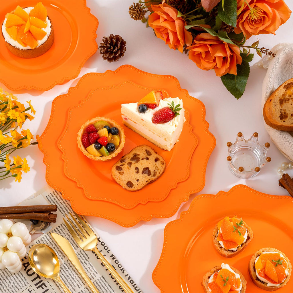 COLOSUS 60PCS White Plastic Plates for 30 guests-Fancy Plastic Beaded Plates,Plastic Plates for Party, Elegant White plates,Include 30 PCS 10.5" Dinner plates & 30PCS 8.25" Dessert plates for easter