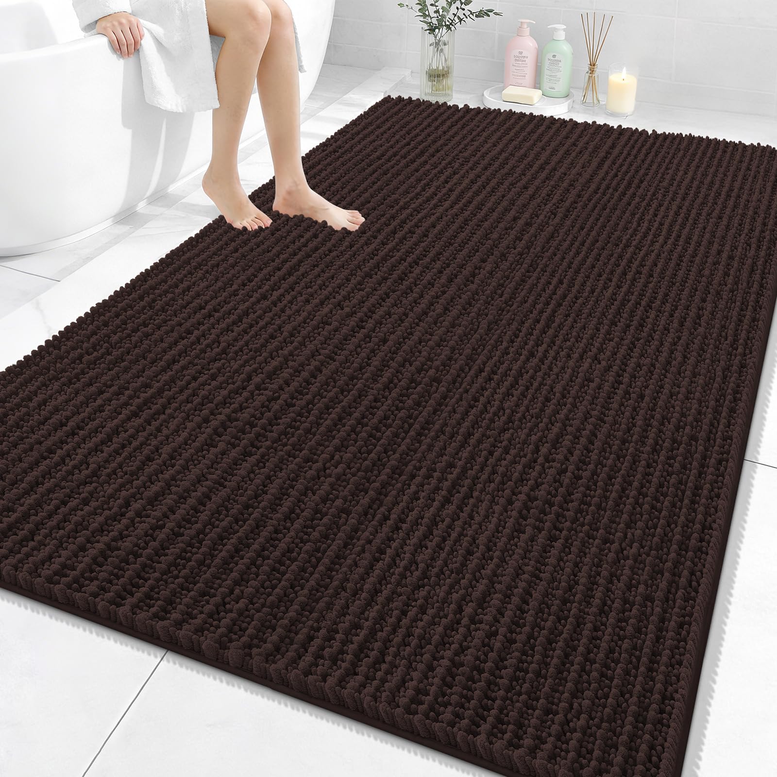 OLANLY Bathroom Rug Mat 30x20, Thick Soft and Absorbent Chenille Bath Mat, Non-Slip Rubber Backing, Machine Washable Quick Dry Bath Rugs for Tub Shower Floor, Home Decor Accessories, Grey