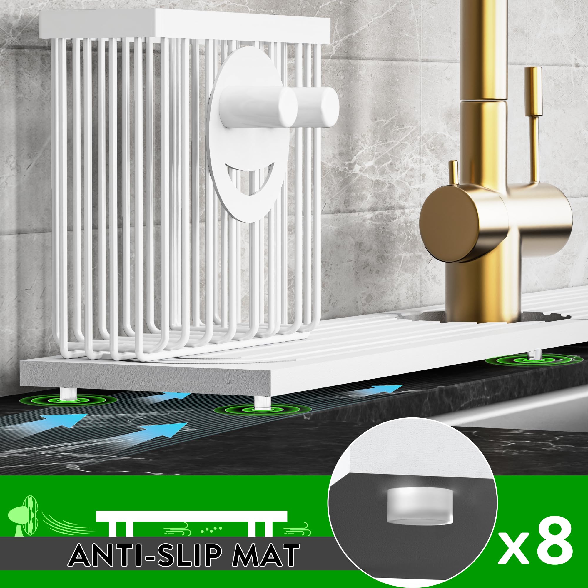 Cisily Tapete de diatomita para grifo de cocina con soporte para escobillas, absorbente para encimera de secado de piedra, área de protección contra salpicaduras de agua, detrás del fregadero de la cocina, organizador de accesorios de decoración