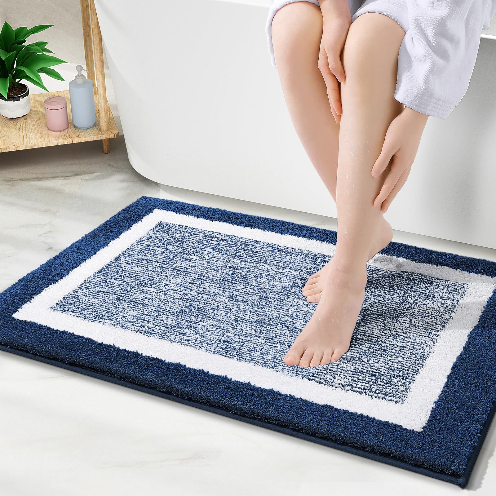 OLANLY Small Bathroom Rugs 24x16, Extra Soft and Absorbent Microfiber Bath Rugs, Non-Slip, Machine Washable, Quick Dry Shaggy Bath Carpet, Bath Mats for Bathroom Floor, Tub, Shower, Grey