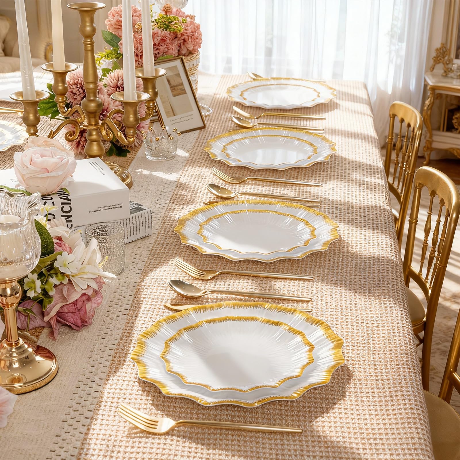 DaYammi 60PCS Blue and White Plastic Plates Blue Rim White Disposable Plates Blue White Party plates Include:30 Plastic Dinner Plate 30 Dessert plate and Wedding & Party Dining
