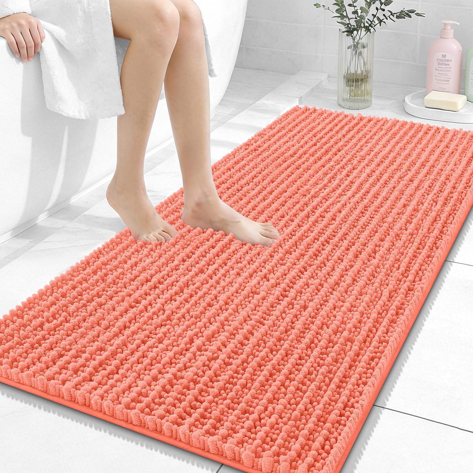OLANLY Bathroom Rug Mat 30x20, Thick Soft and Absorbent Chenille Bath Mat, Non-Slip Rubber Backing, Machine Washable Quick Dry Bath Rugs for Tub Shower Floor, Home Decor Accessories, Grey