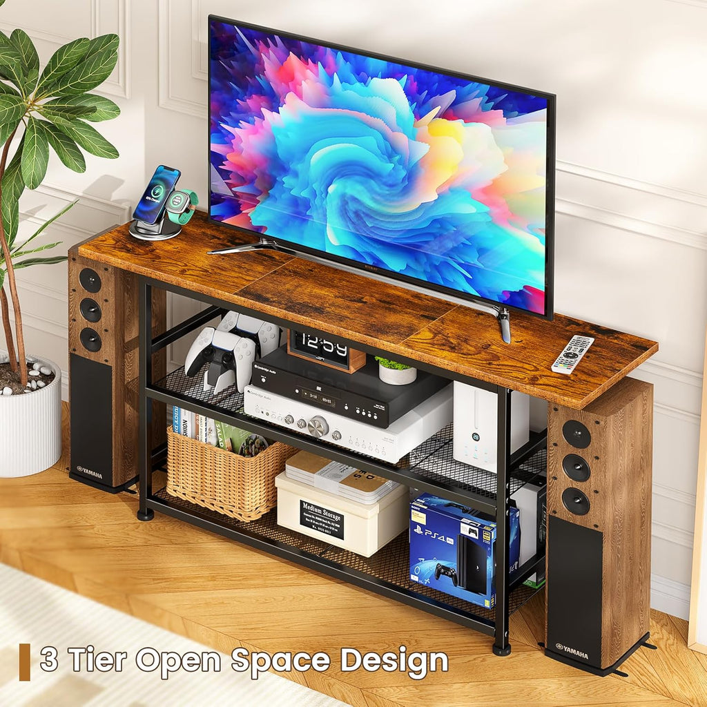 ThreeHio TV Stand for TVs up to 55 Inch TV, Entertainment Center with 3 Tier Open Storage Shelves, Media Console Table for Living Room, Bedroom, Rustic Brown