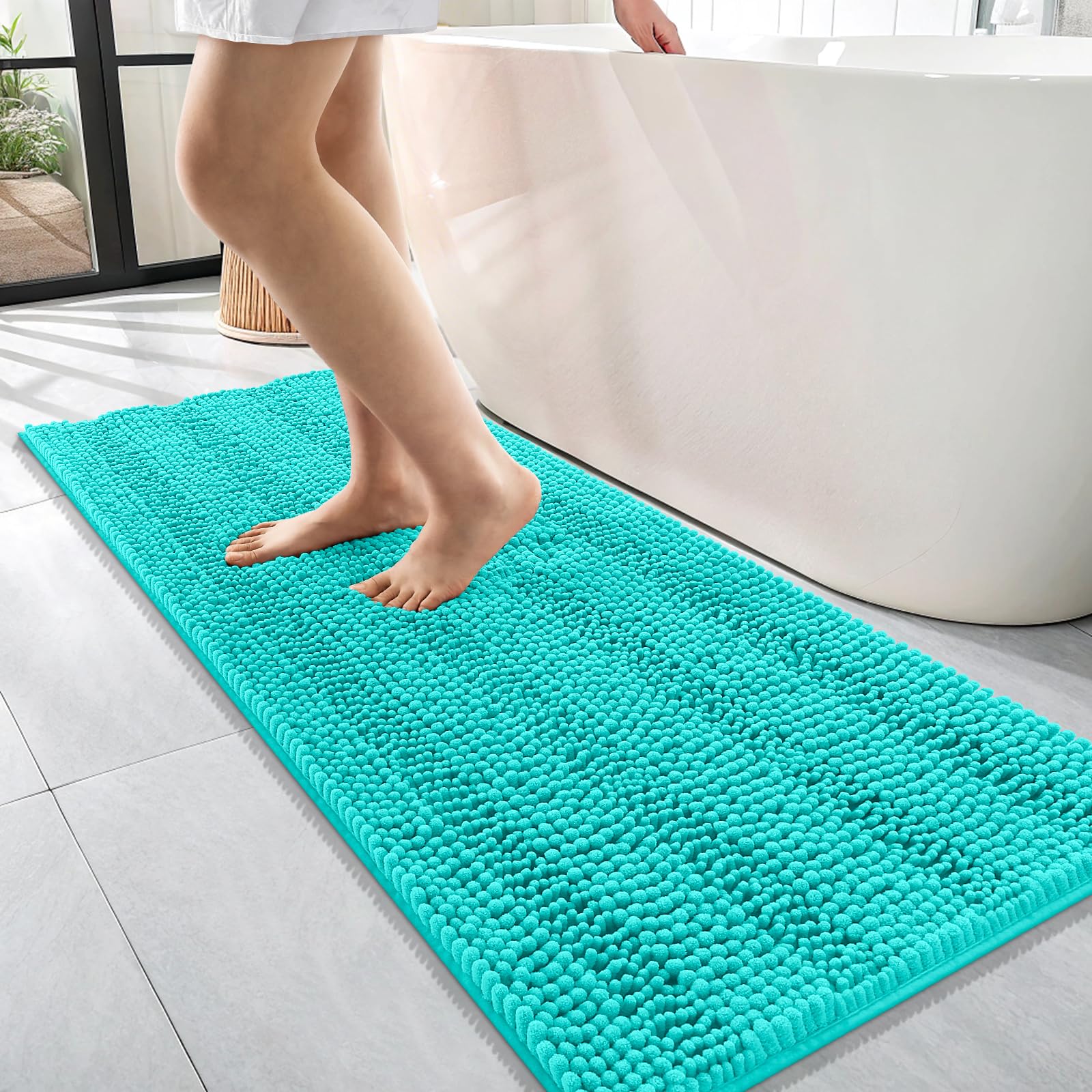 OLANLY Thick Bathroom Rugs 30x20, Extra Soft Absorbent Chenille Striped Bath Rugs, Rubber Backing, Machine Wash Dry, Bath Mats for Bathroom Floor, Tub and Shower, Home Decor Accessories, Grey