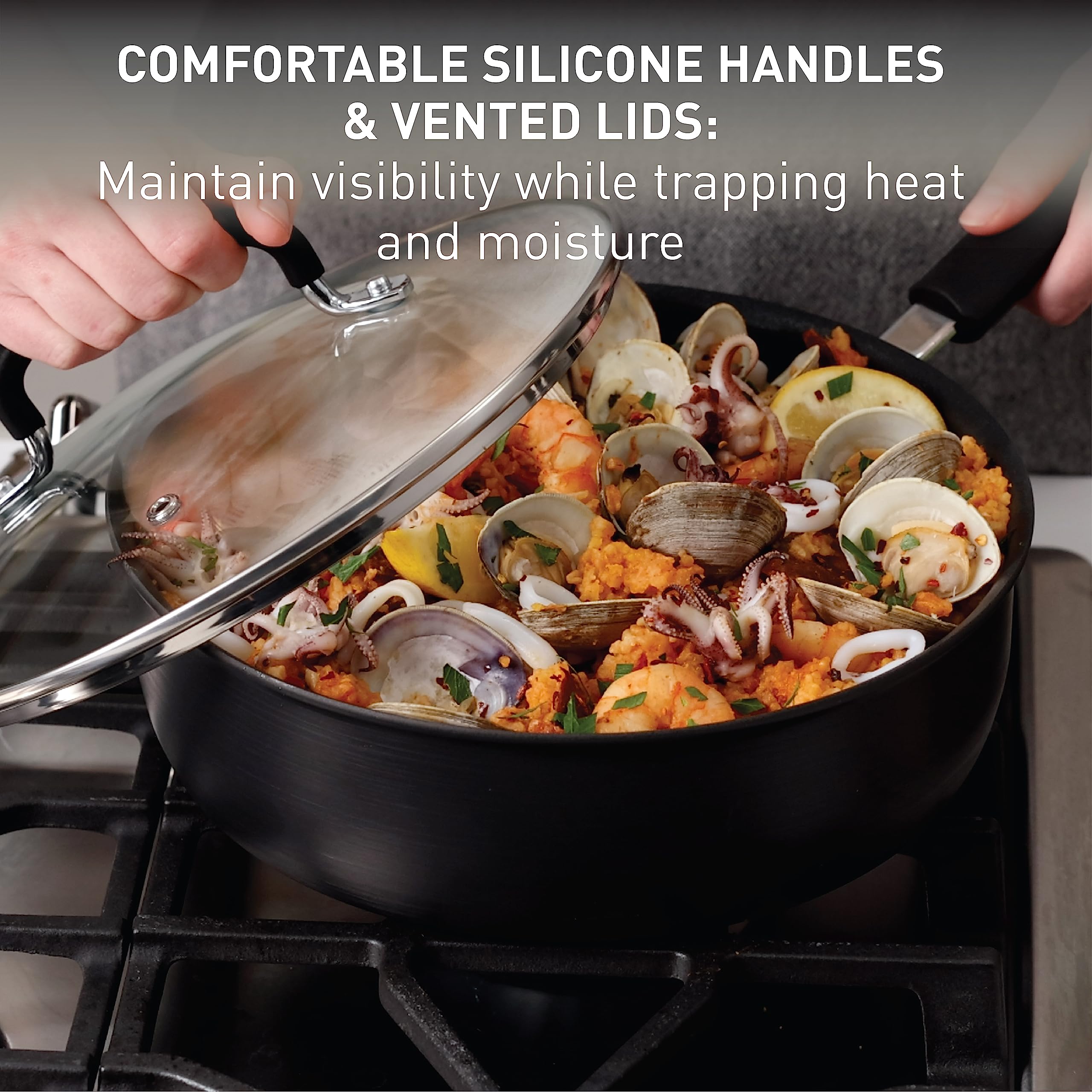 T-Fal Ultimate Hard Anodized Nonstick Pots and Pans Set 17 Piece, Nonstick Cookware Set with Fry Pan, Saucepans, Saute-Pan, Griddle, Dishwasher Safe, Onyx