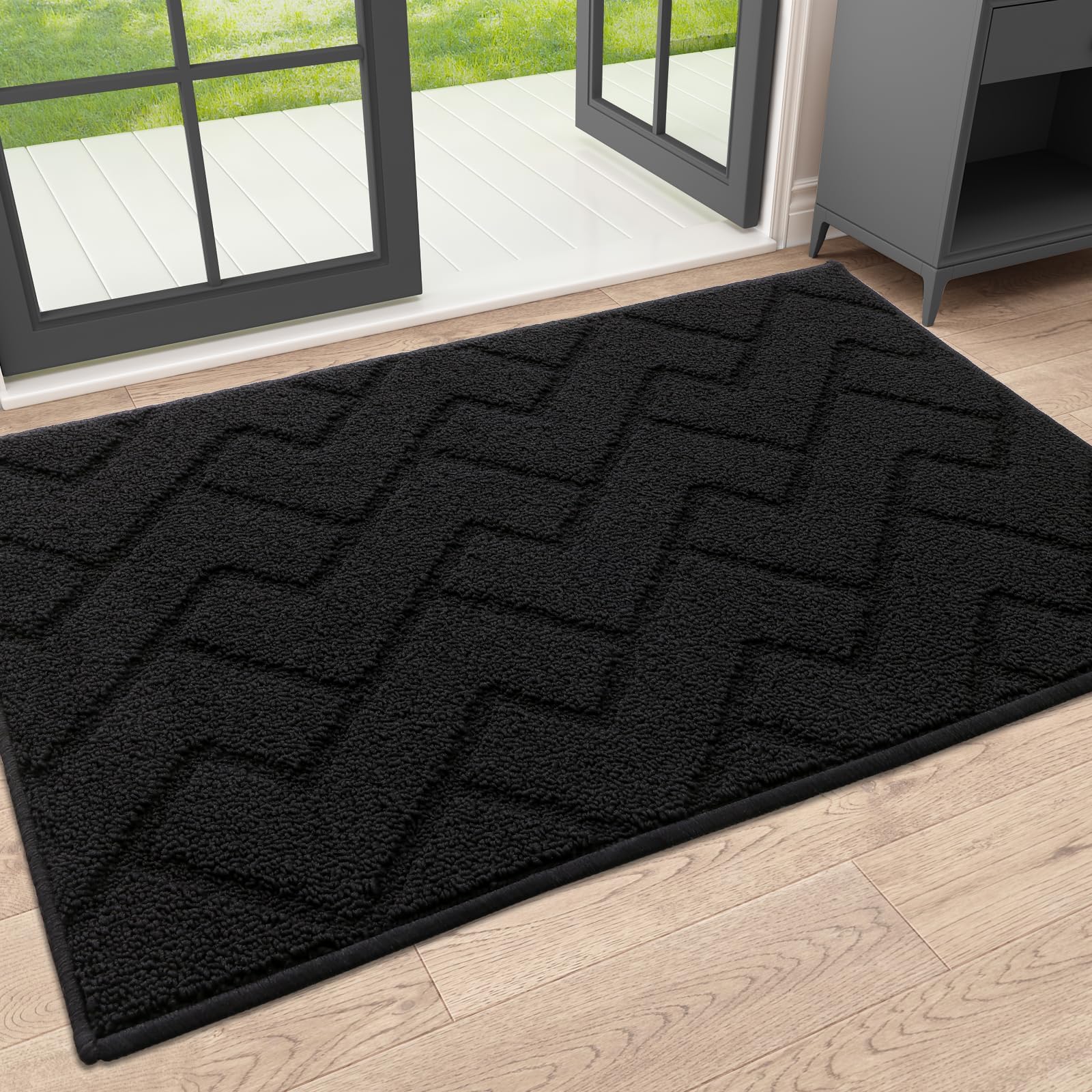 OLANLY Indoor Door Mat, 32x20, Dirt Resistant and Absorbent, Sturdy Non-Slip Rubber Backing, Easy to Clean, Washable Low-Profile Doormat for Entryway, Grey