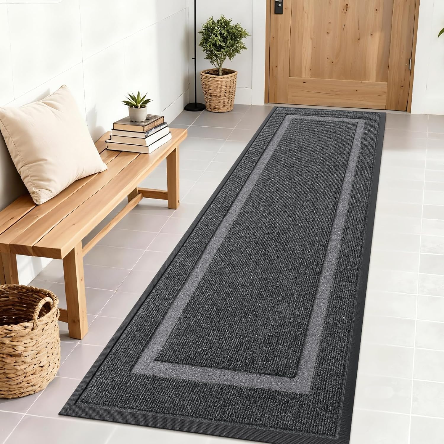 OLANLY Front Door Mat Indoor Outdoor Entrance, Waterproof All-Season, All-Weather Doormat, Sturdy Natural Rubber, Fade Resistant, Low Profile, Easy Clean Patio Porch Entryway Mat, 29.5x17, Beige
