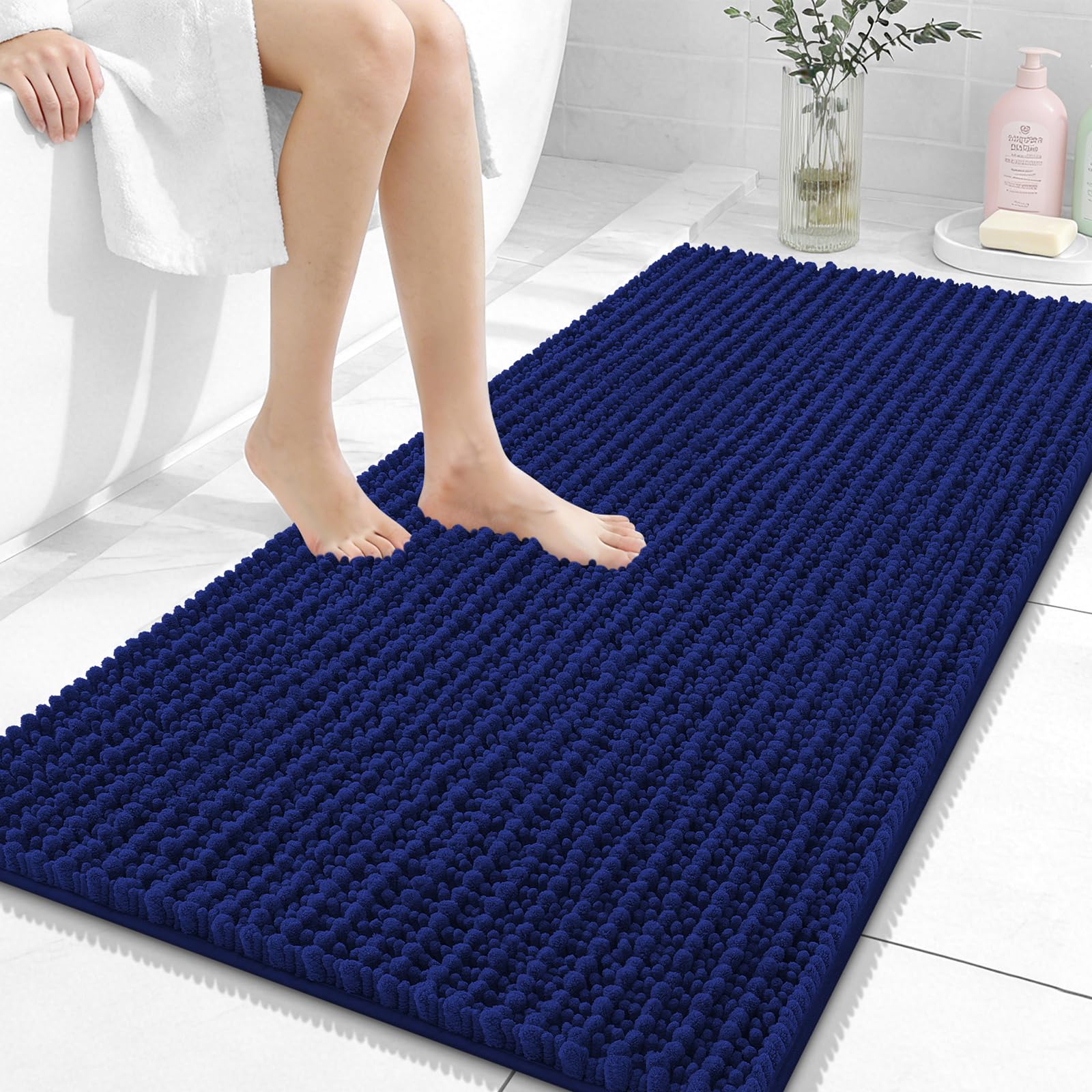 OLANLY Bathroom Rug Mat 30x20, Thick Soft and Absorbent Chenille Bath Mat, Non-Slip Rubber Backing, Machine Washable Quick Dry Bath Rugs for Tub Shower Floor, Home Decor Accessories, Grey