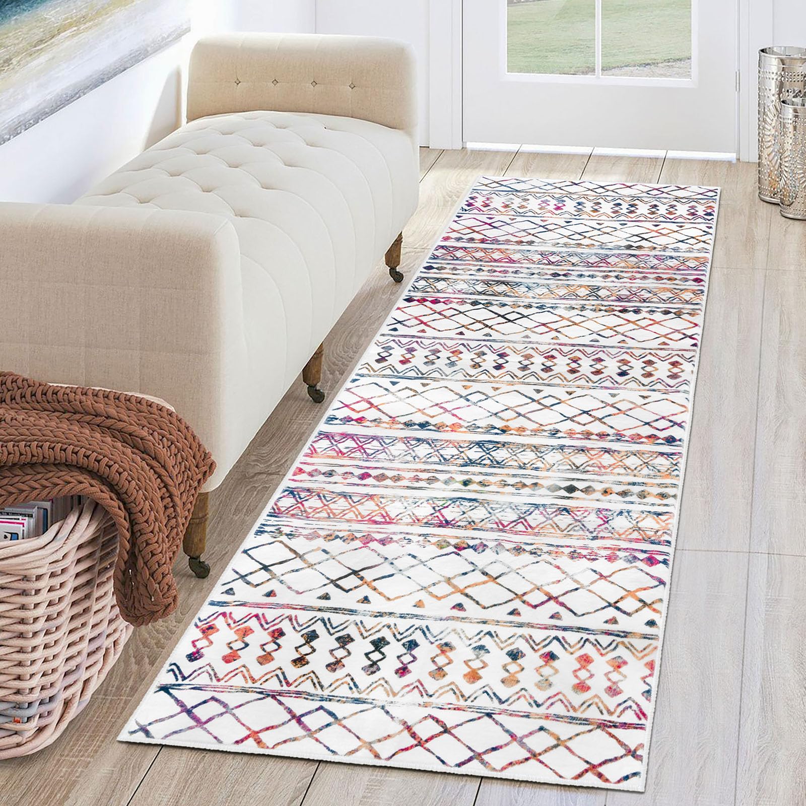 KUTA Washable Non-Slip Rugs for Entryway 2x3, Grey Moroccan Boho Small Area Rug, Ultra Soft Vintage Geometric Low-Pile Indoor Door Mat Floor Carpet for Indoor, Entrance, Kitchen, Bathroom, Bedroom
