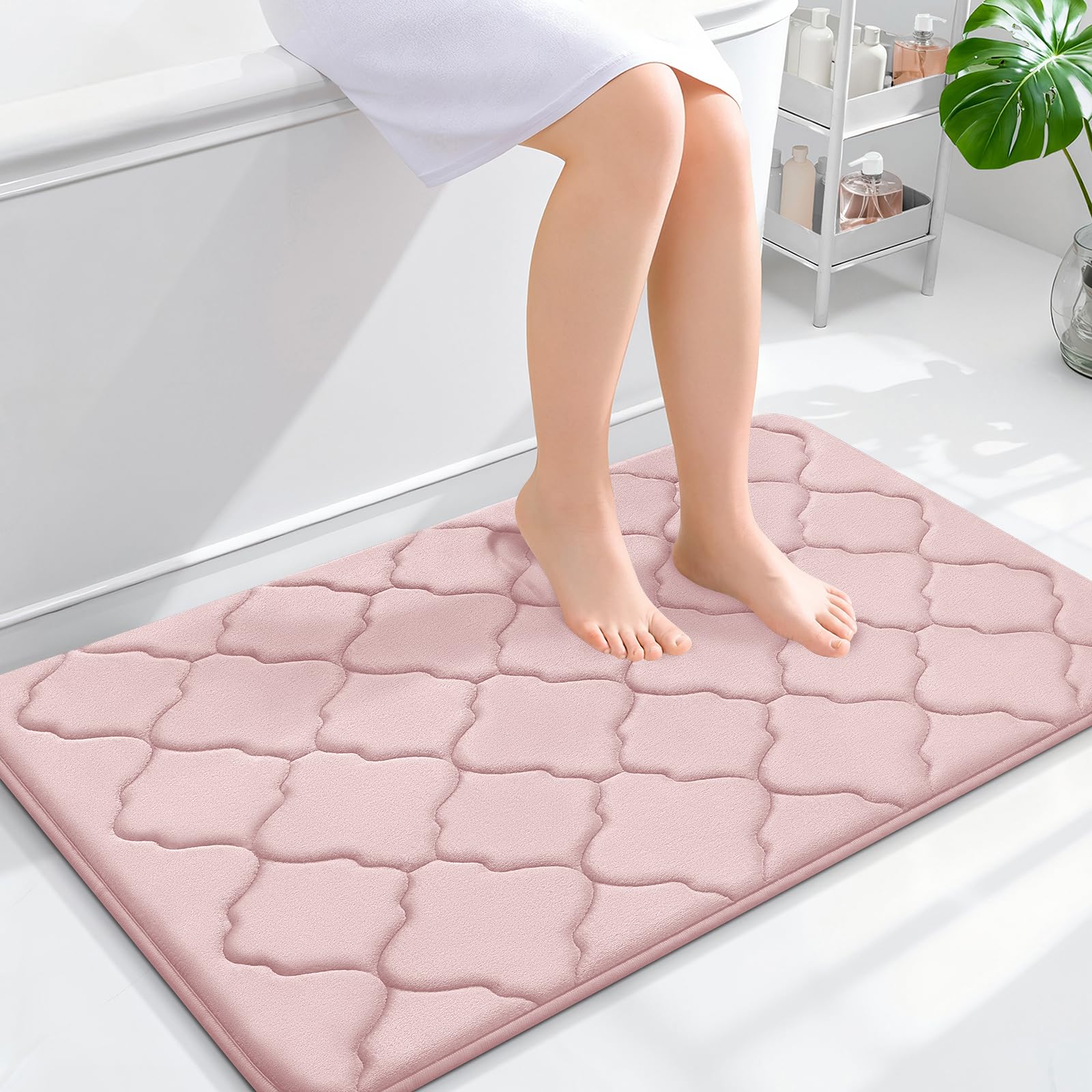 OLANLY Memory Foam Bath Mat Rug 24x16, Ultra Soft and Absorbent Bathroom Rugs, Non-Slip, Comfortable, Machine Washable Bath Carpet for Bathroom Floor, Tub, Shower and Home Decor Accessories, Black