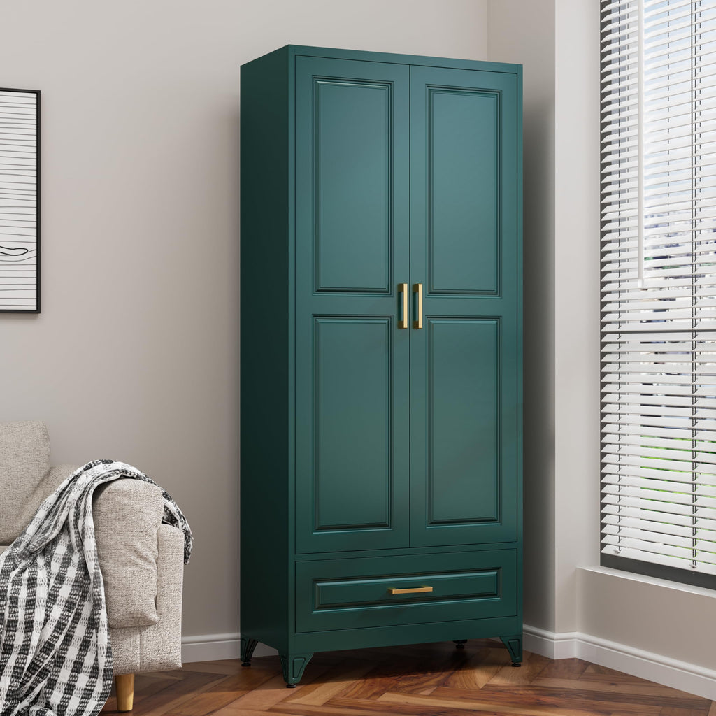 75" Tall Metal Kitchen Storage Cabinet,White Kitchen Pantry Storage Cabinet with Doors and 4 Adjustable Shelves,Utility Cabinet for Living Room,Garage,Dining Room and Office,Assemble Required