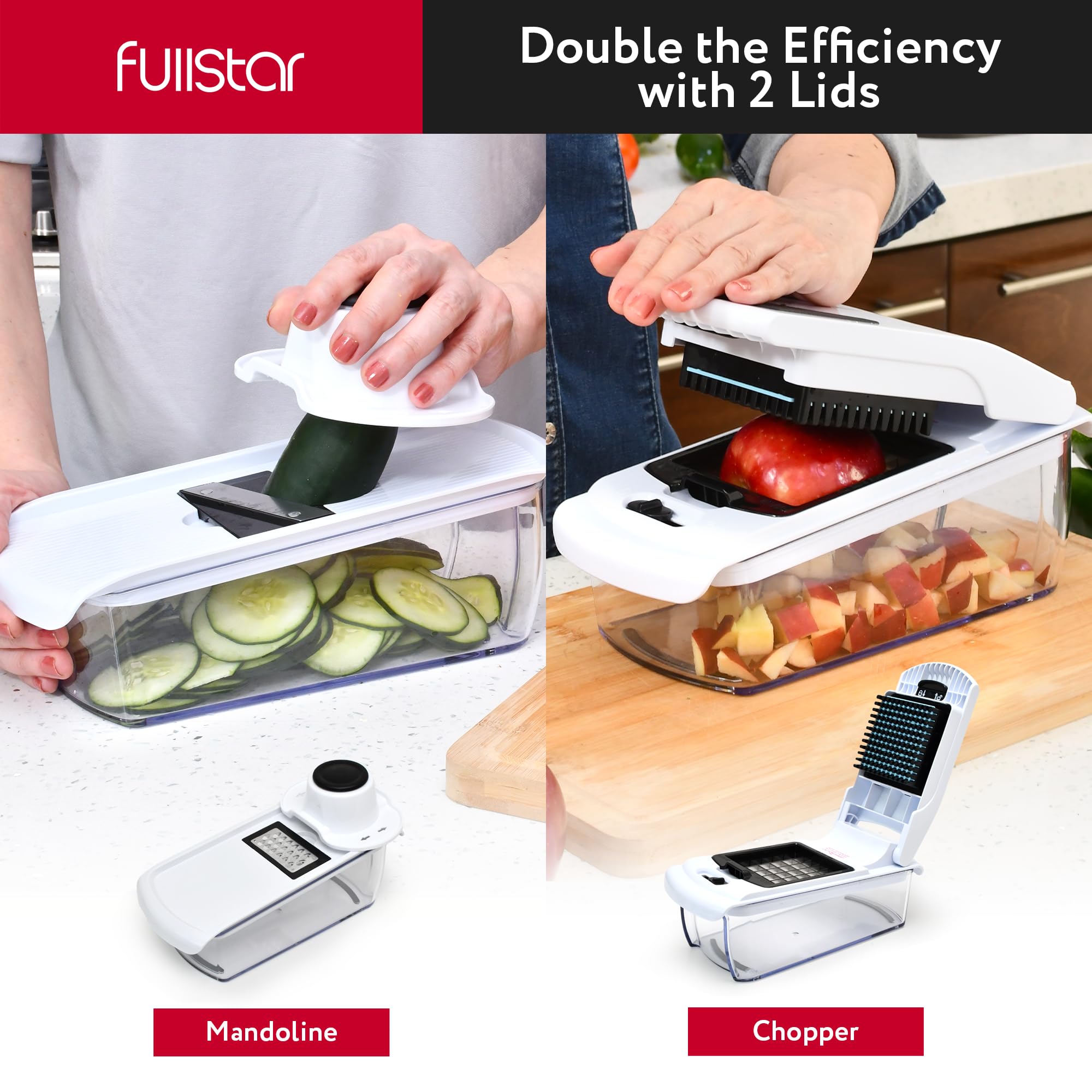 Fullstar Mandoline Slicer for Kitchen - Vegetable Chopper, Onion Potato Food Veggie Fruit Slicer and Cutter with Container, Kitchen Gadgets & Gifts, Home Essentials (6-in-1, White/Black)