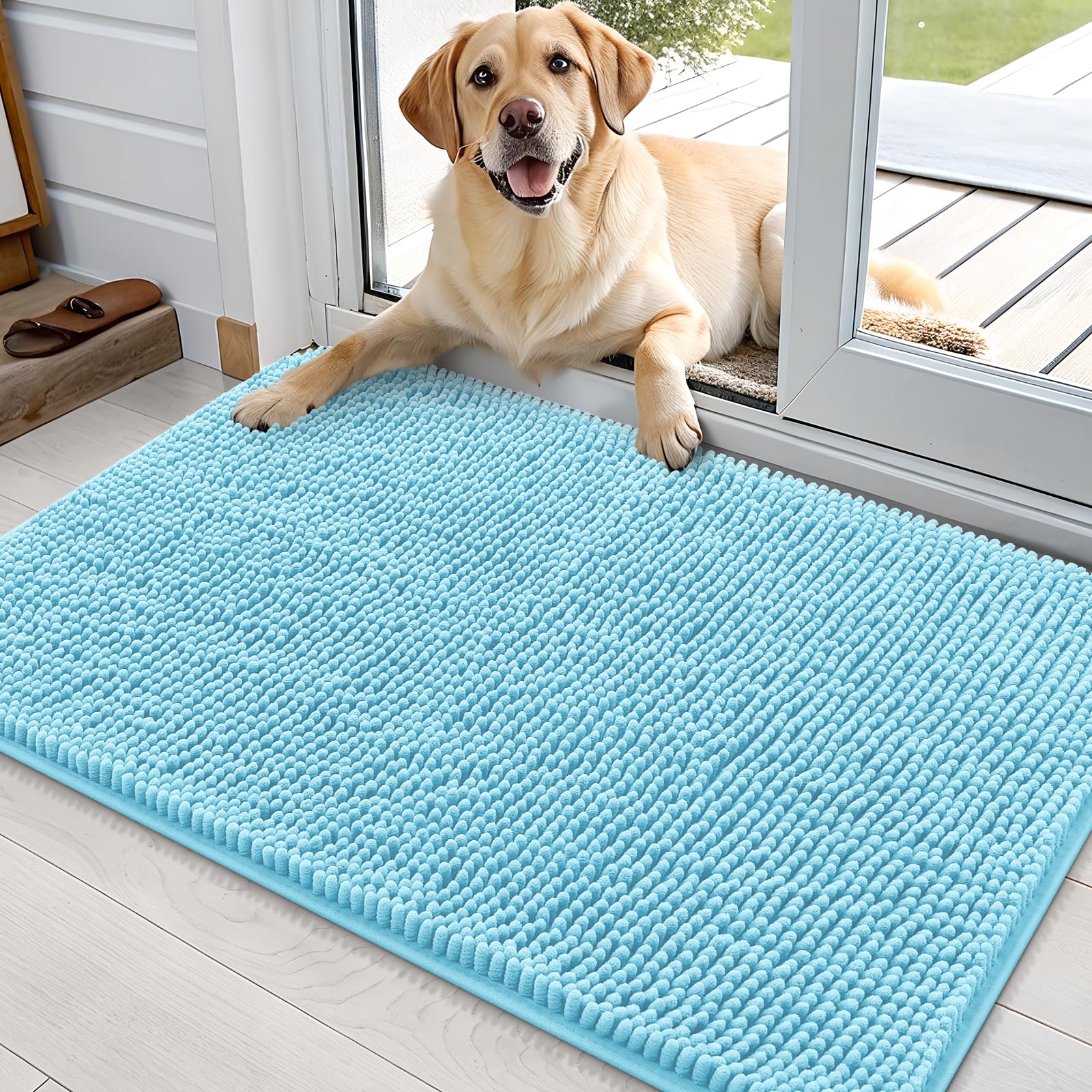 OLANLY Dog Door Mat for Muddy Paws 30x20, Absorbs Moisture and Dirt, Absorbent Non-Slip Washable Doormat, Quick Dry Chenille Mud Mat for Dogs, Entry Indoor Entryway Carpet for Inside Floor, Grey