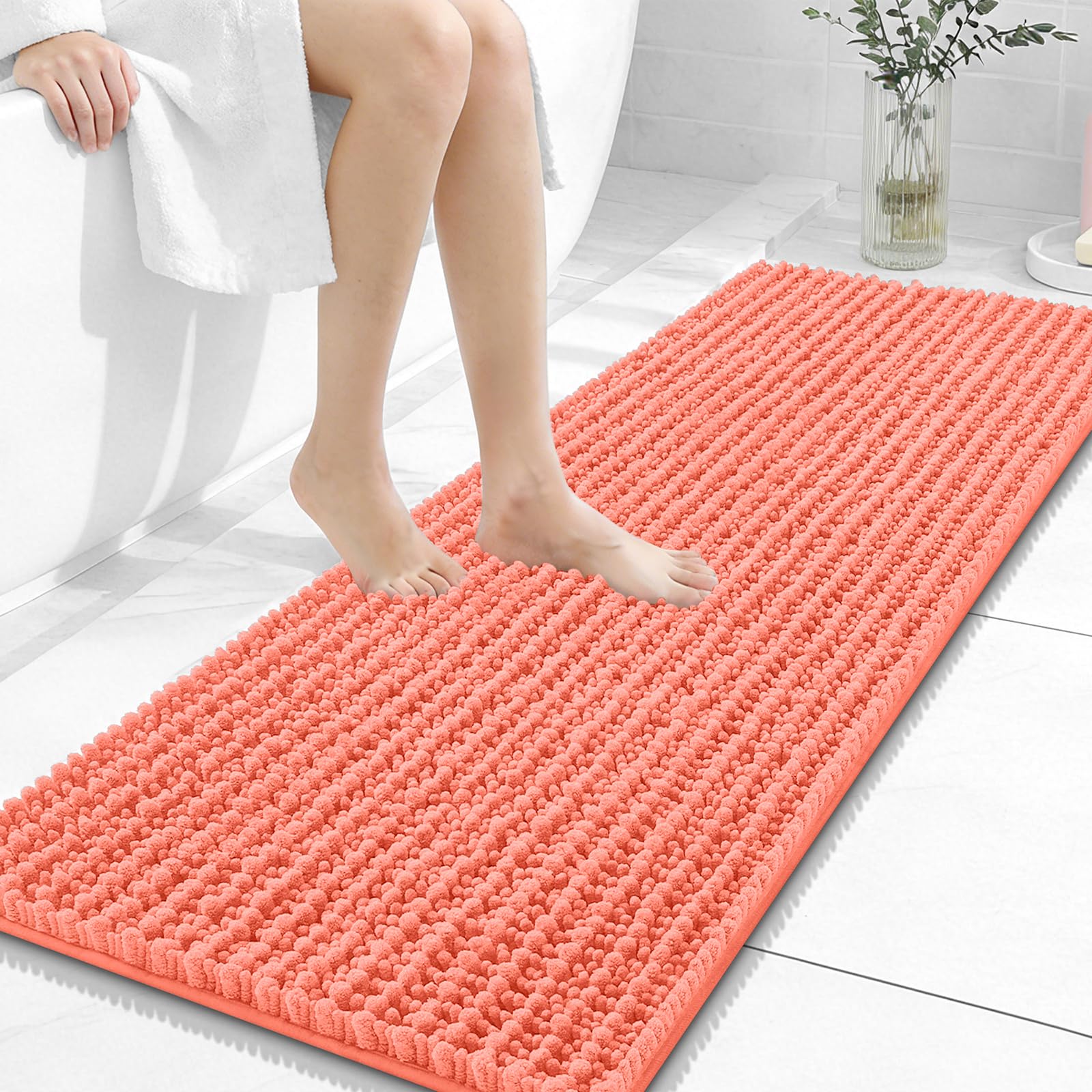 OLANLY Bathroom Rug Mat 30x20, Thick Soft and Absorbent Chenille Bath Mat, Non-Slip Rubber Backing, Machine Washable Quick Dry Bath Rugs for Tub Shower Floor, Home Decor Accessories, Grey