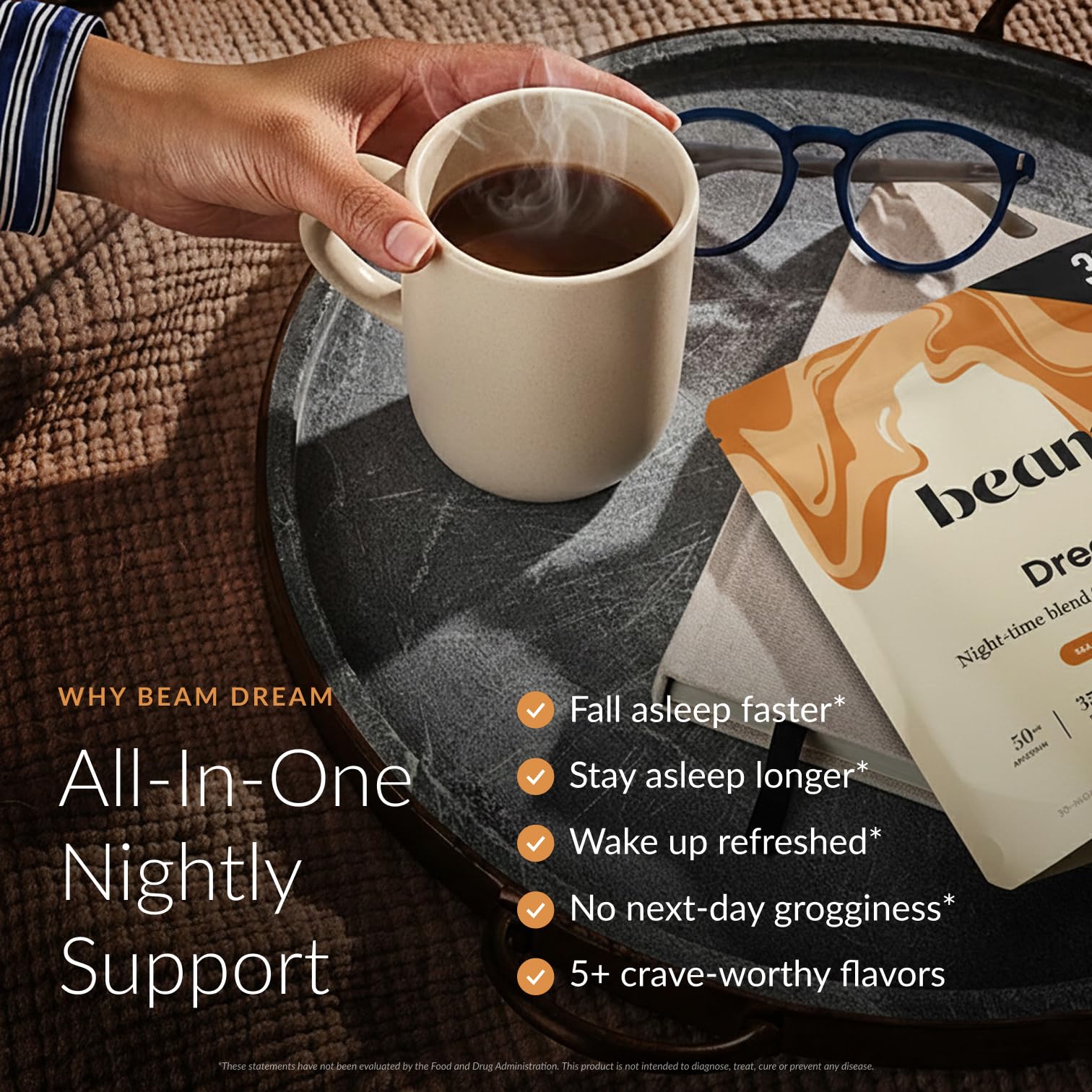 Beam Dream Sleep Powder – Sleep Aid for Adults with Melatonin, Magnesium, L-Theanine, Reishi Mushroom & Apigenin Sleep Supplement, Sleepy Cocoa Bedtime Drink Mix, Brownie Batter Flavor, 30 Servings