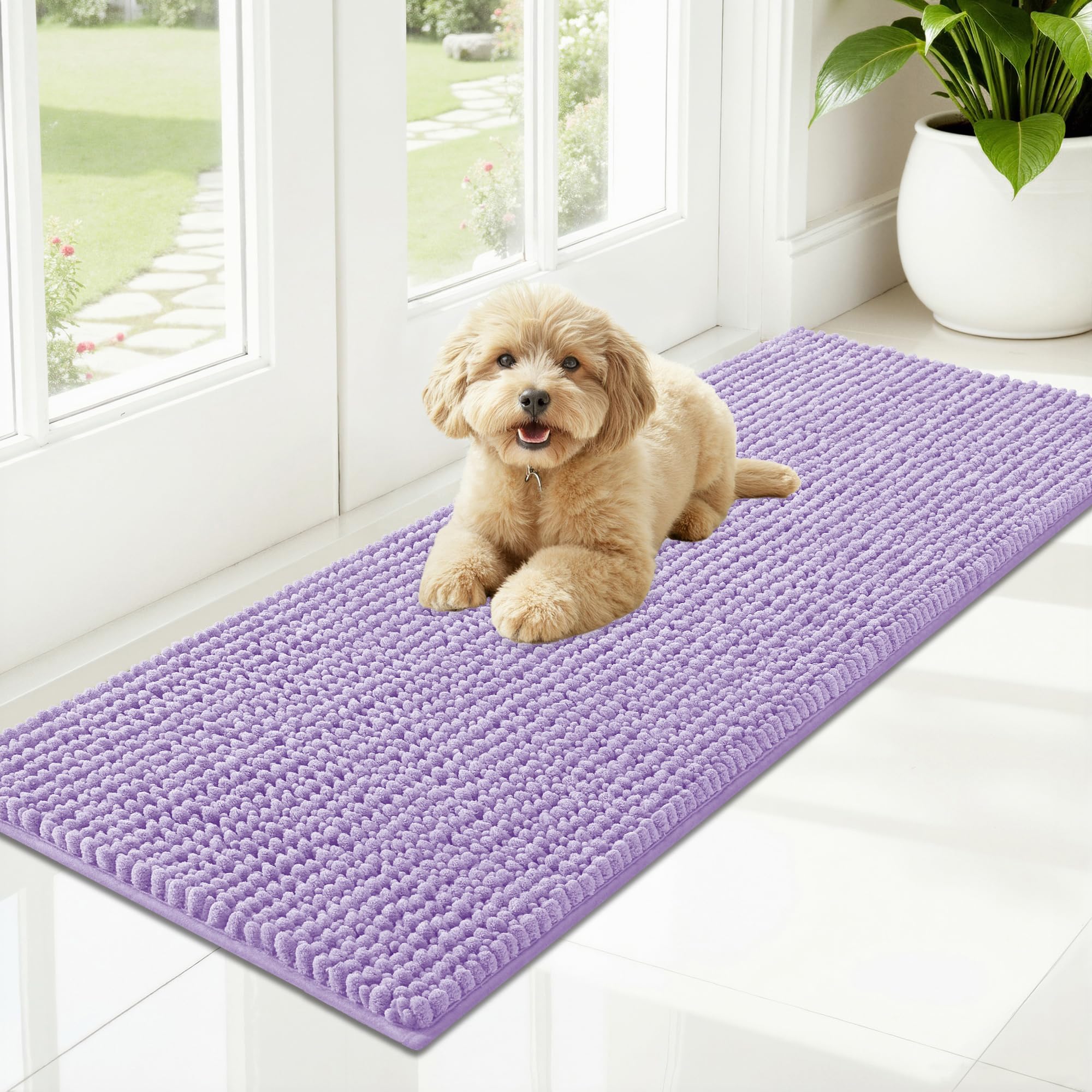 OLANLY Dog Door Mat for Muddy Paws 30x20, Ultra Absorbent Chenille Mud Doormat, Non-Slip Washable and Dirt Trapping Doormat for Indoor Entryway, Quick-Dry Indoor Pet Bed Mats for Dogs, Grey