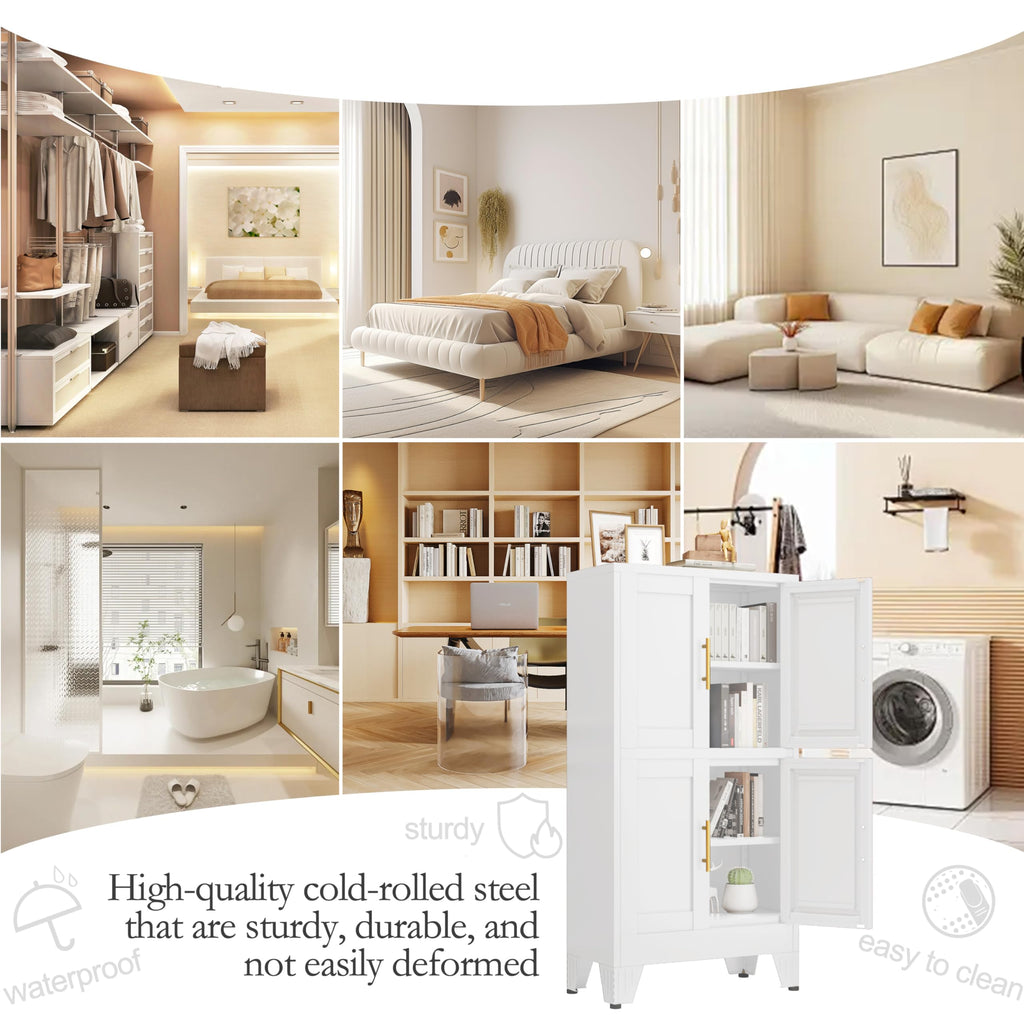 GAIOUS Metal Pantry Cabinet, Kitchen Pantry Storage Cabinets with 2 Door and 3 Adjustable Shelves, White Kitchen Pantry Cabinet, Freestanding Cupboard for Dining Room Living Room Bathroom