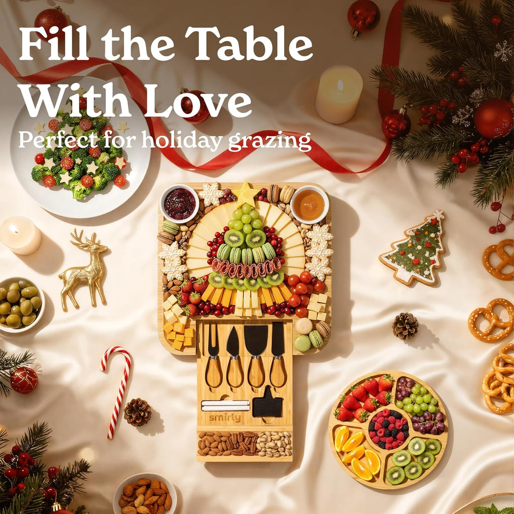 SMIRLY Charcuterie Large Bamboo Cheese Board Set for Serving - House Warming Gifts for New Home, Wedding, Bridal Shower & Birthday, for Women