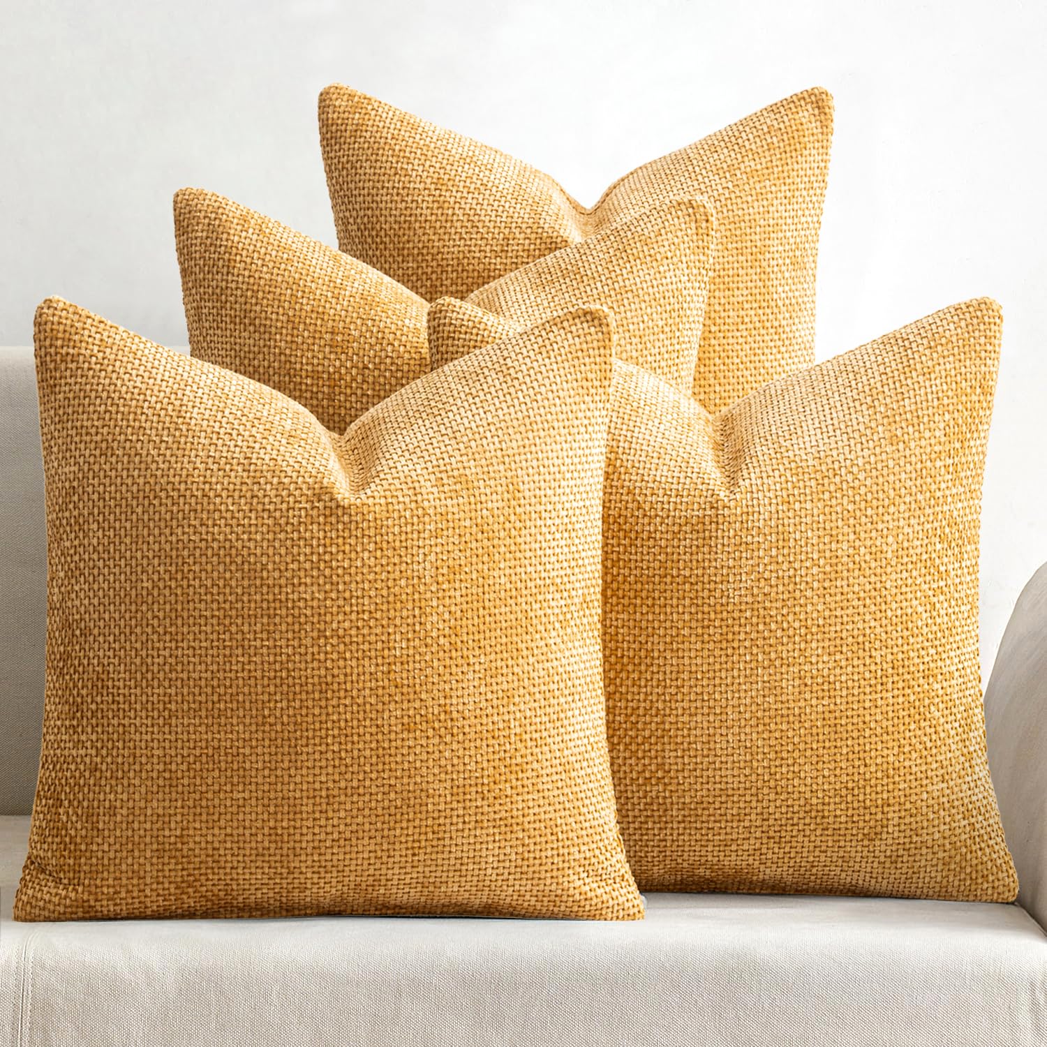 MIULEE Pack of 4 Couch Throw Pillow Covers 18x18 Inch Neutral Blue Soft Decorative Chenille Pillow Covers Farmhouse Accent Cushion Covers for Boho Western Spring Coastal Decor Sofa Bed Living Room