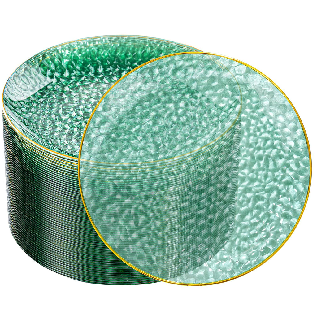 DaYammi 100 Pcs Clear Gold Plastic Plates, Hammered Party Plate, Fancy Plastic Plates Disposable Clear Disposable Dessert Platos, 7 Inch Heavy duty Plastic Dessert Platos for Party & Wedding