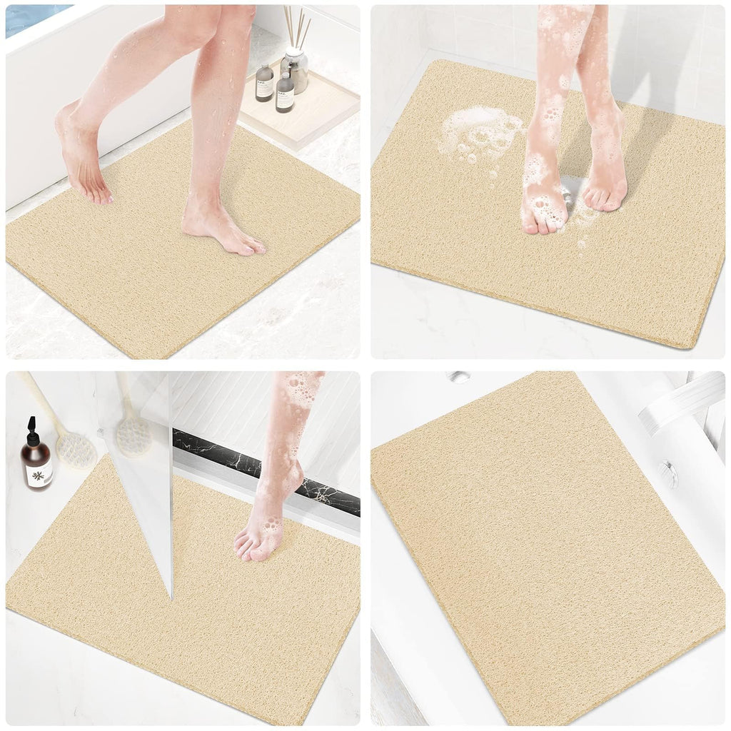 PVC Loofah Shower/Bathtub Mat Non-Slip, 24x16 inch, Soft Tub Mat with Drain, for Tub and Bathroom,Quick Drying,Grey