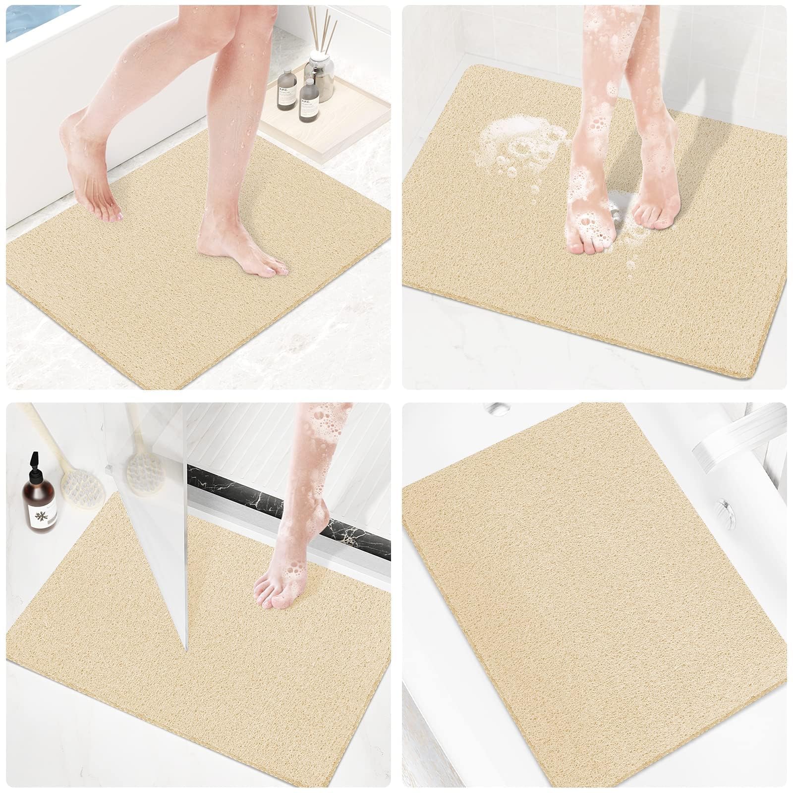 PVC Loofah Shower/Bathtub Mat Non-Slip, 24x16 inch, Soft Tub Mat with Drain, for Tub and Bathroom,Quick Drying,Grey