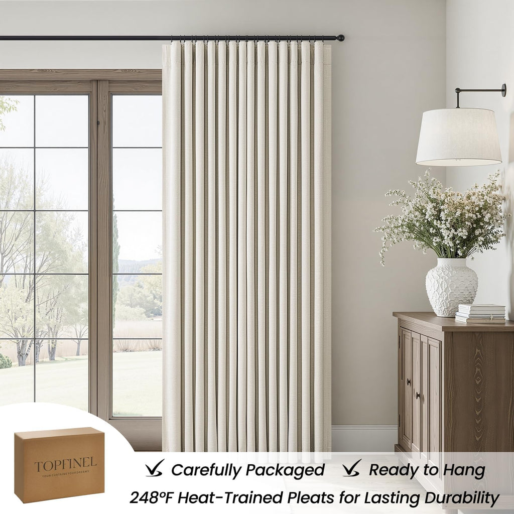 Topfinel 84 Inch Long Natural Blackout Curtains for Bedroom Livingroom, Farmhouse Back Tab Pinch Pleated Drapes for Track System,Neutral Linen Ambiance & Privacy Drapes Natural 52" W*84" L